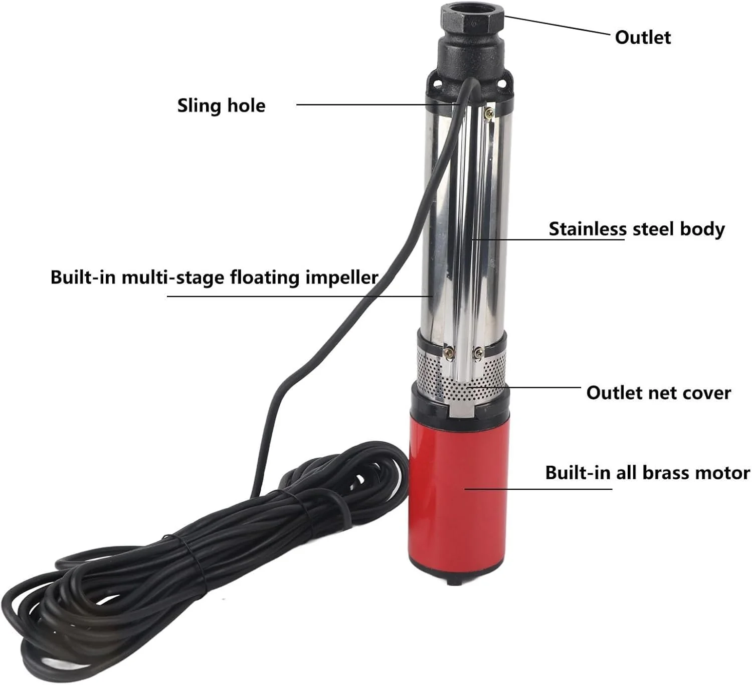 پمپ شناور چاهی خورشیدی Banapoy، پمپ شناور چاه عمیق با جریان بزرگ DC 48 ولت 50 متری، موتور برنجی با پروانه شناور، برای چاه، آبیاری کشاورزی