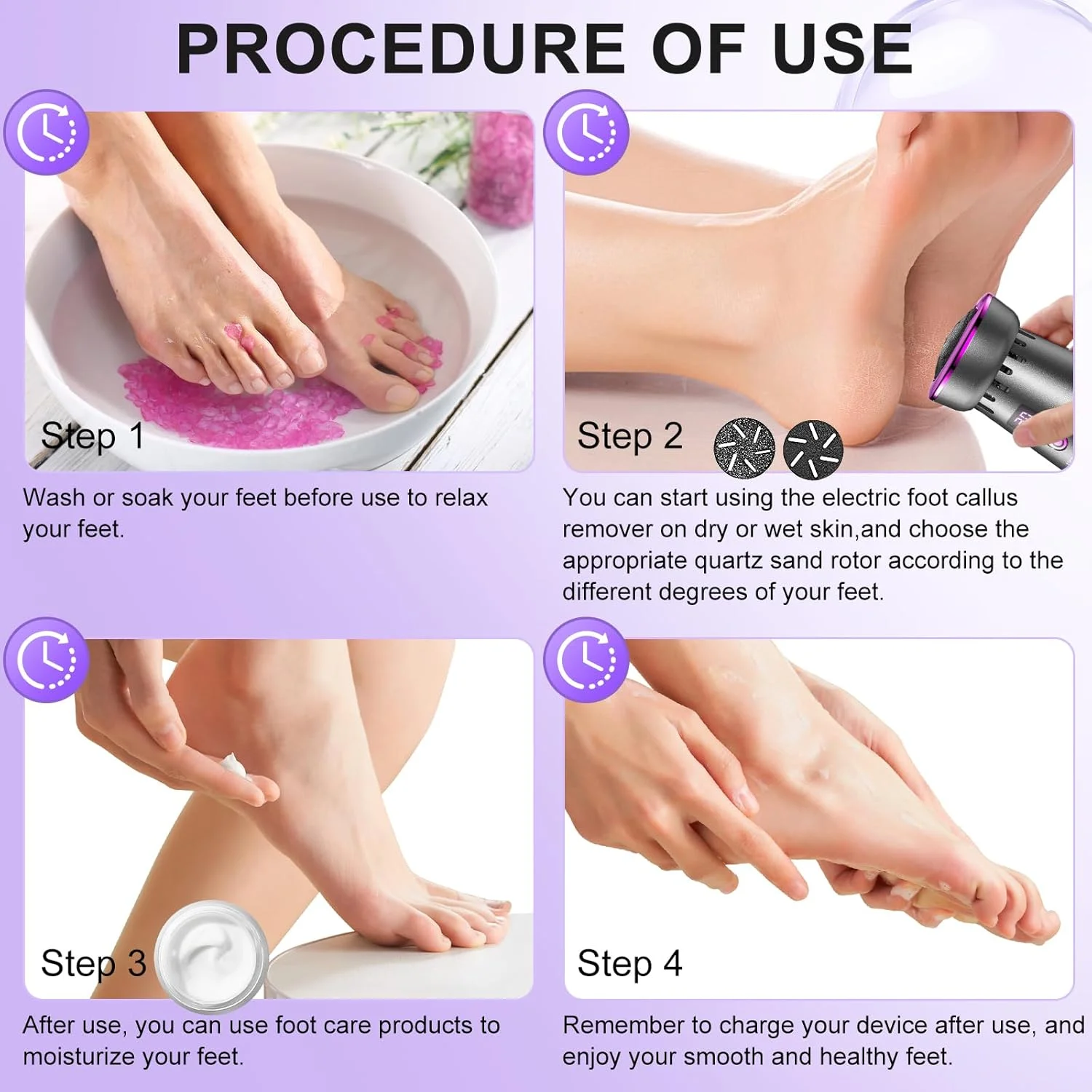 سوهان برقی پدیکور پا آیوفاین، ابزار پدیکور شارژی، دارای سری های استیل ضد زنگ برای پاشنه های خشک (خاکستری بنفش)