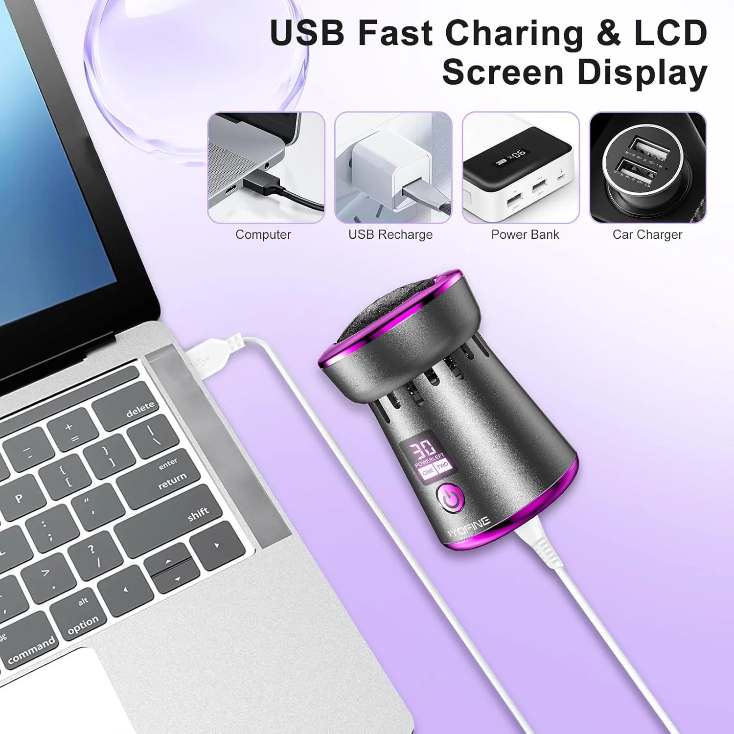 سوهان برقی پدیکور پا آیوفاین، ابزار پدیکور شارژی، دارای سری های استیل ضد زنگ برای پاشنه های خشک (خاکستری بنفش)