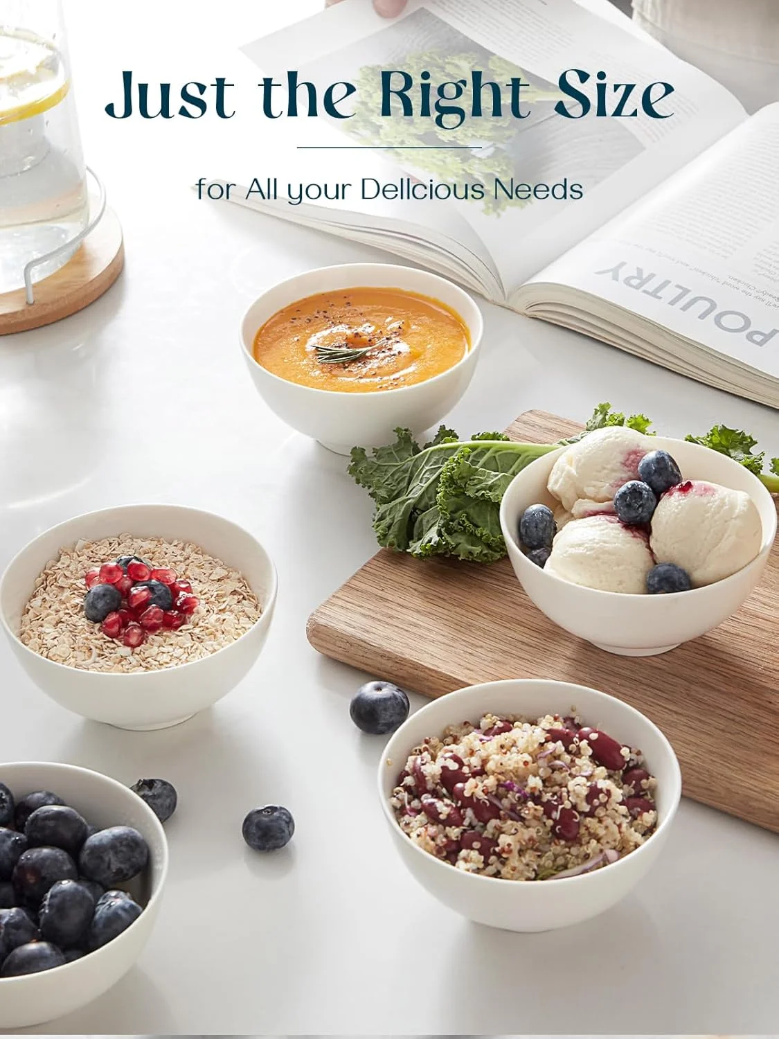 DOWAN کاسه های دسر کوچک 10 اونسی - ست 4 تایی کاسه های سرامیکی 4.5 اینچی برای مخلفات - کاسه های سفید برای بستنی، میوه، برنج، بلغور جو دوسر - قابل شستشو در ماشین ظرفشویی و استفاده در مایکروویو DOWAN کاسه های دسر کوچک 10 اونسی - ست 4 تایی کاسه های سرامیکی 4.5 اینچی برای مخلفات - کاسه های سفید برای بستنی، میوه، برنج، بلغور جو دوسر - قابل شستشو در ماشین ظرفشویی و استفاده در مایکروویو