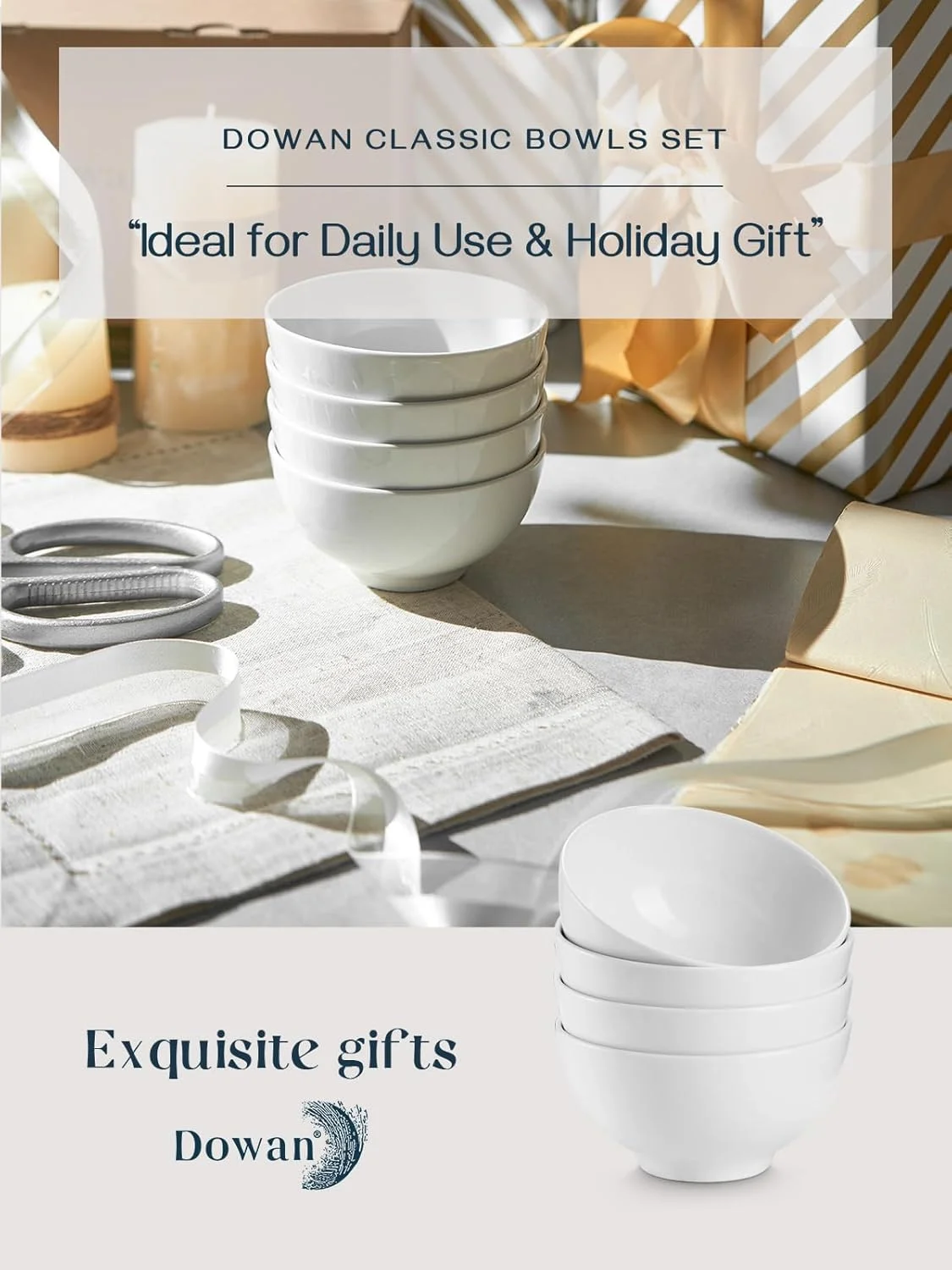 DOWAN کاسه های دسر کوچک 10 اونسی - ست 4 تایی کاسه های سرامیکی 4.5 اینچی برای مخلفات - کاسه های سفید برای بستنی، میوه، برنج، بلغور جو دوسر - قابل شستشو در ماشین ظرفشویی و استفاده در مایکروویو DOWAN کاسه های دسر کوچک 10 اونسی - ست 4 تایی کاسه های سرامیکی 4.5 اینچی برای مخلفات - کاسه های سفید برای بستنی، میوه، برنج، بلغور جو دوسر - قابل شستشو در ماشین ظرفشویی و استفاده در مایکروویو