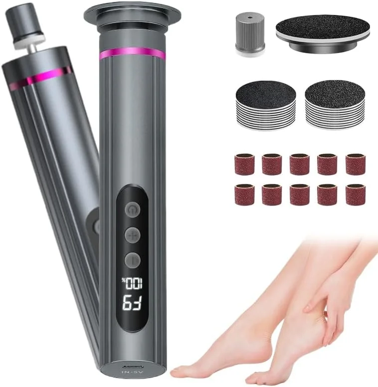 Ideal Swan 2 in 1 Callus Remover for feet, Professional Foot File Pedicure Tools, Gray 9 Adjustable Speeds Electric Foot Callus Remover for Cracked, or Tough Skin and Calluses(Gray)
