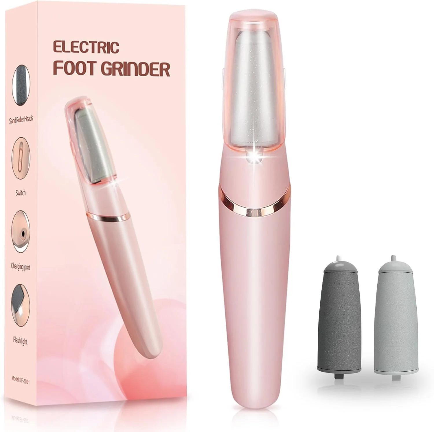 سوهان برقی و از بین برنده پینه پا KASTWAVE مدل Finishing Touch Flawless به همراه 2 سری غلتکی، پدیکور، مراقبت حرفه ای از پا، مناسب برای پوست های خشک، ترک خورده و پینه بسته، مقاوم در برابر آب