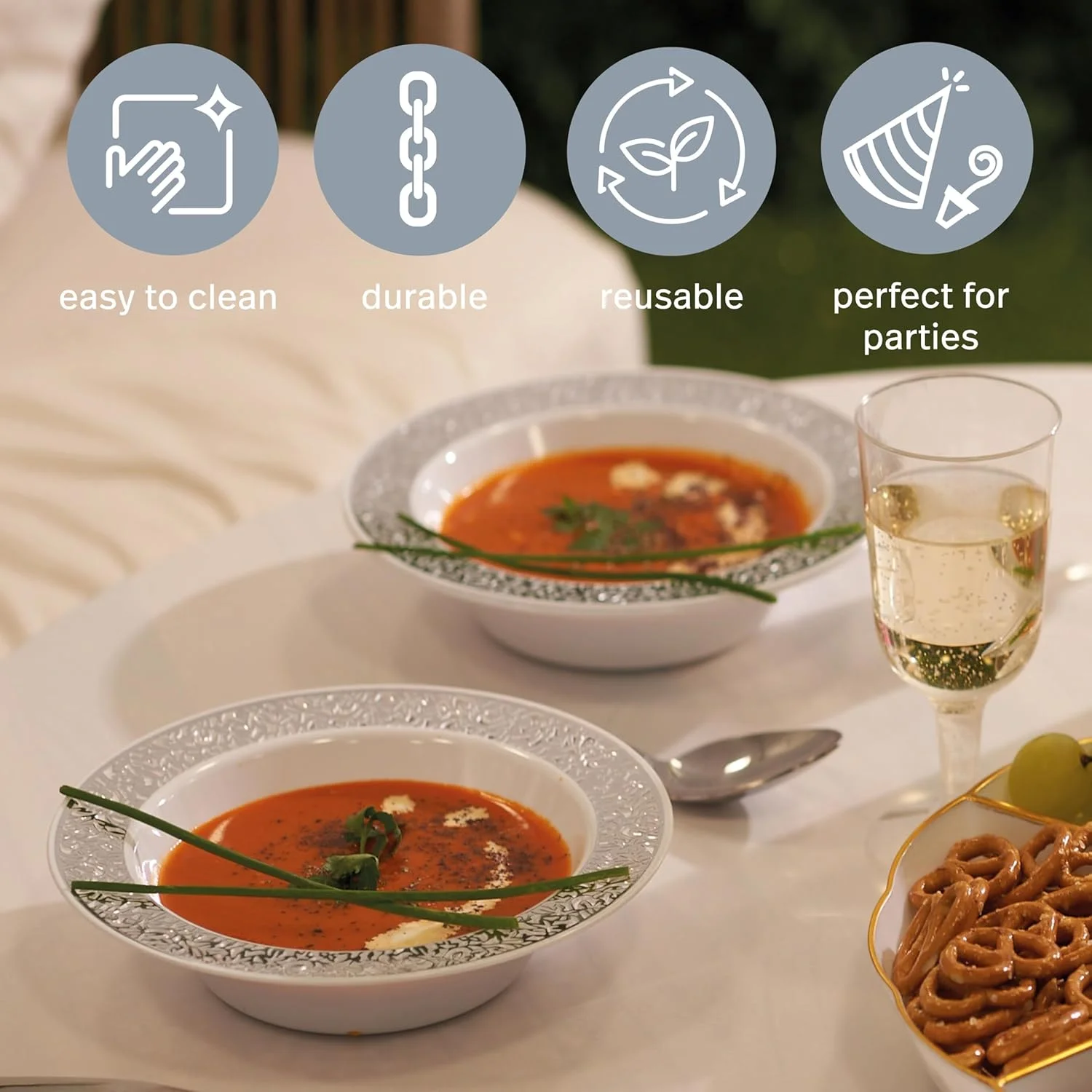 ظروف دسر پلاستیکی ممتاز NALACAL، ظروف پلاستیکی چند منظوره با حاشیه توری نقره ای، مناسب برای پیک نیک، غذای مهمانی، باربیکیو، مهمانی باغ (18 سانتی متر - 20 عدد) ظروف دسر پلاستیکی ممتاز NALACAL، ظروف پلاستیکی چند منظوره با حاشیه توری نقره ای، مناسب برای پیک نیک، غذای مهمانی، باربیکیو، مهمانی باغ (18 سانتی متر - 20 عدد)