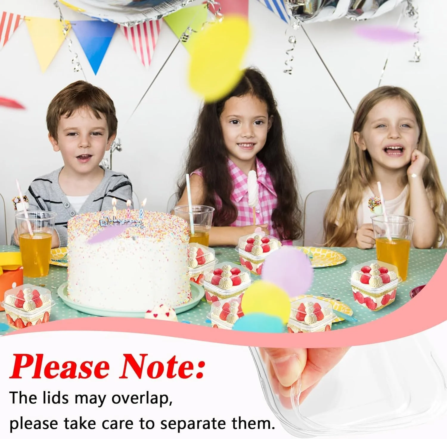 جعبه دسر NALACAL همراه با درب و قاشق چنگال، ظروف یکبار مصرف پلاستیکی کیک 8 اونسی مربعی برای میوه، پودینگ، موس، بستنی و کیک توت فرنگی (100 عدد)