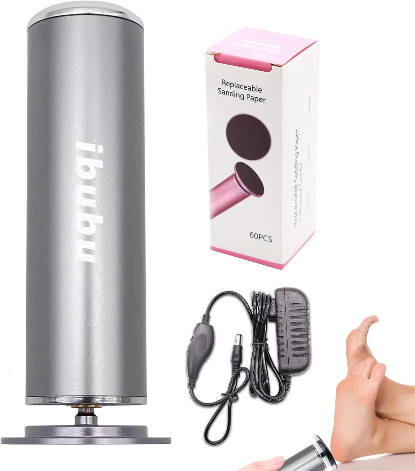 دستگاه سوهان برقی پدیکور پا ibubu، ماشین سنگزنی و سایشی قدرتمند با کنترل سرعت و 60 عدد دیسک سمبادهای تعویضی، ابزار مراقبت از پا برای از بین بردن پوست مرده - خاکستری دستگاه سوهان برقی پدیکور پا ibubu، ماشین سنگزنی و سایشی قدرتمند با کنترل سرعت و 60 عدد دیسک سمبادهای تعویضی، ابزار مراقبت از پا برای از بین بردن پوست مرده - خاکستری