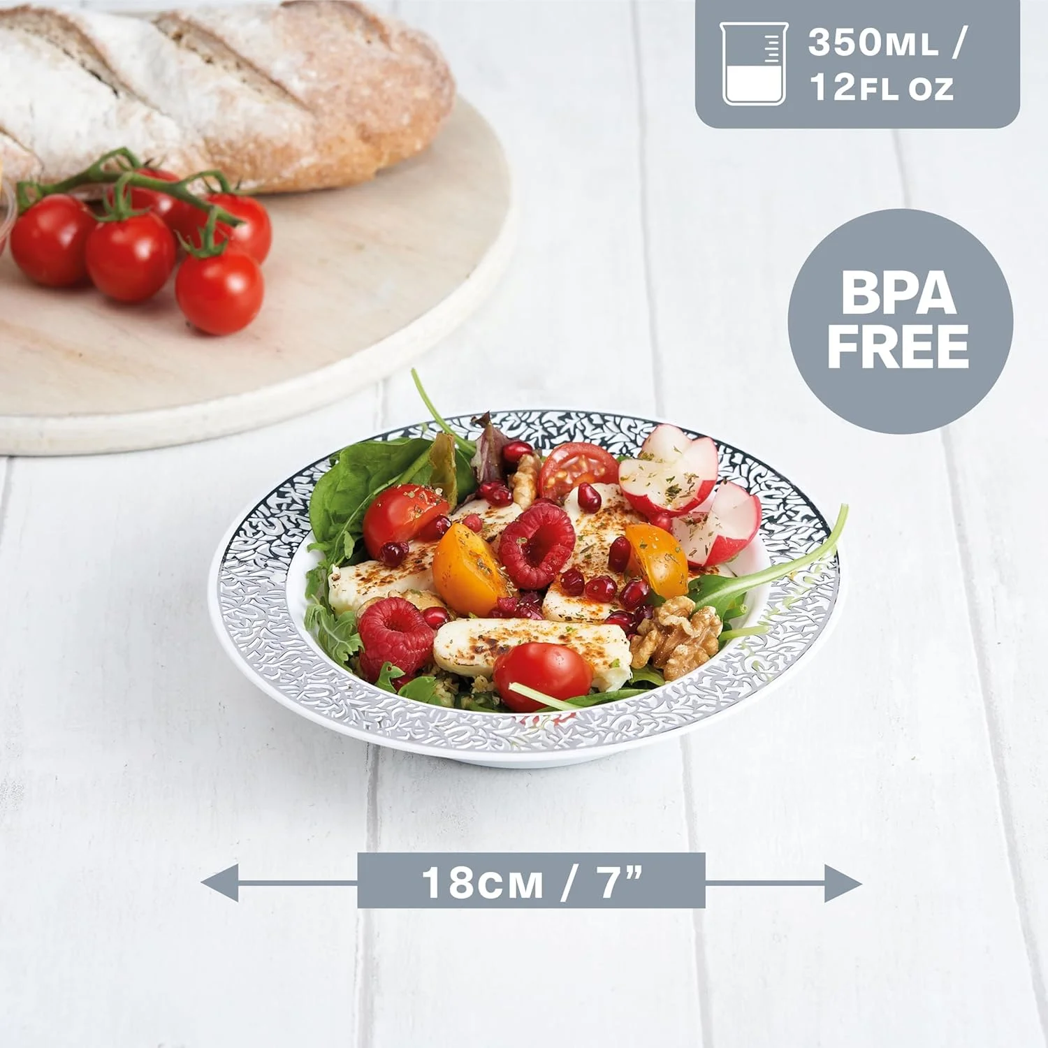 ظروف دسر پلاستیکی ممتاز NALACAL، ظروف پلاستیکی چند منظوره با حاشیه توری نقره ای، مناسب برای پیک نیک، غذای مهمانی، باربیکیو، مهمانی باغ (18 سانتی متر - 20 عدد) ظروف دسر پلاستیکی ممتاز NALACAL، ظروف پلاستیکی چند منظوره با حاشیه توری نقره ای، مناسب برای پیک نیک، غذای مهمانی، باربیکیو، مهمانی باغ (18 سانتی متر - 20 عدد)