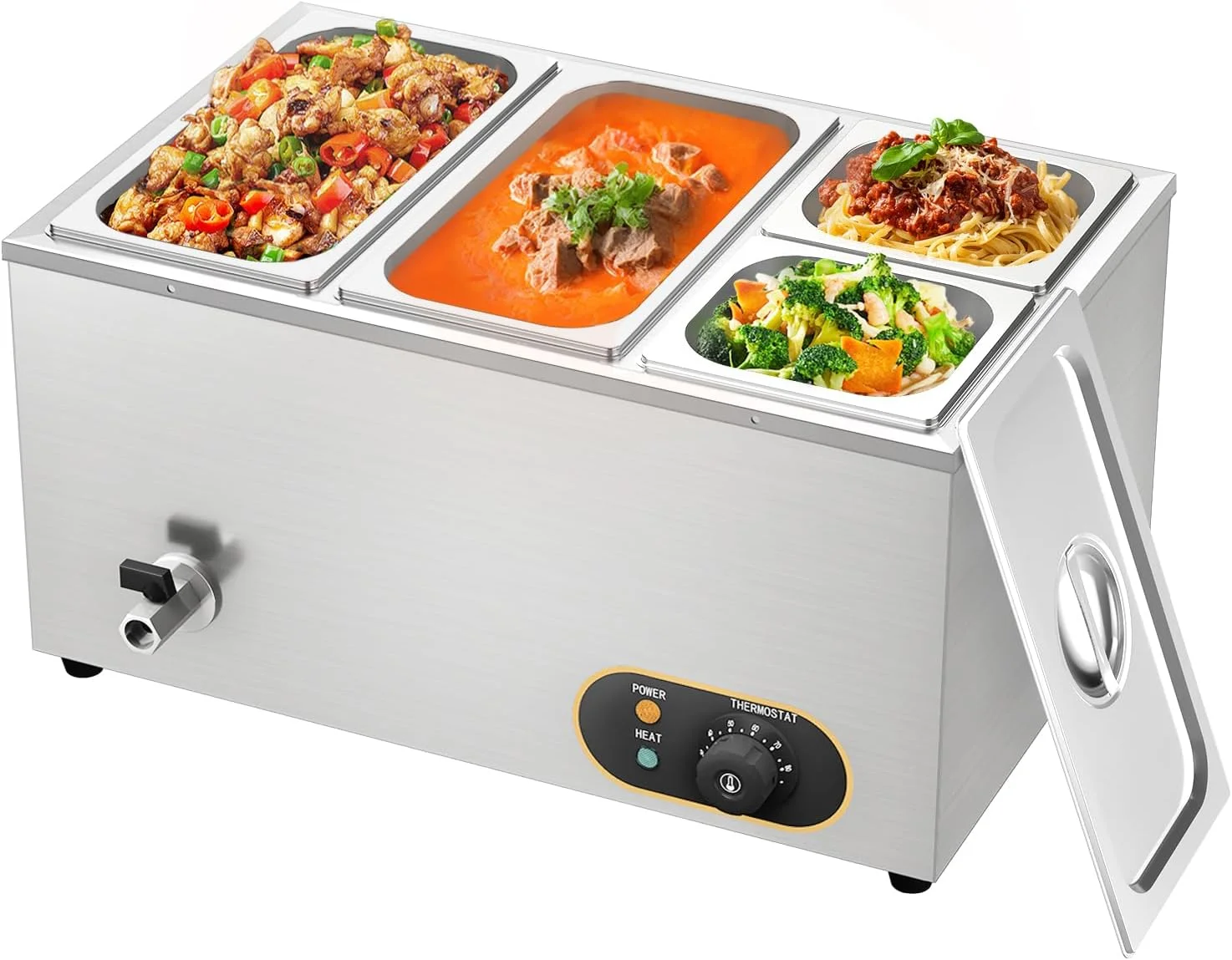 بین ماری برقی استیل موتاکو با تخلیه، 2 عدد ظرف GN 1/3 + 2 عدد ظرف GN 1/6 با درب، گرمکن بوفه، کنترل دمای قابل تنظیم 30 تا 85 درجه سانتیگراد بین ماری برقی استیل موتاکو با تخلیه، 2 عدد ظرف GN 1/3 + 2 عدد ظرف GN 1/6 با درب، گرمکن بوفه، کنترل دمای قابل تنظیم 30 تا 85 درجه سانتیگراد