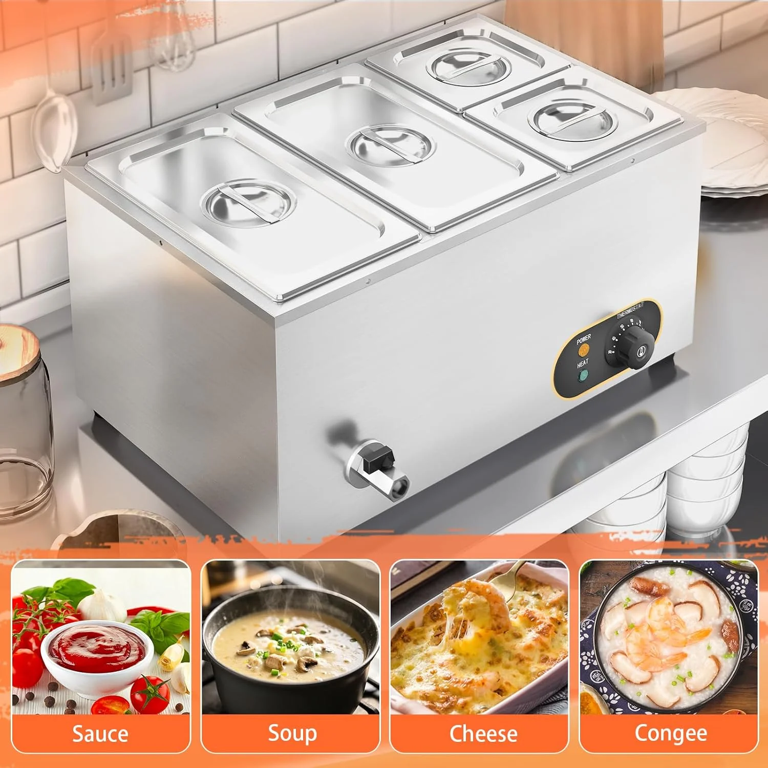 بین ماری برقی استیل موتاکو با تخلیه، 2 عدد ظرف GN 1/3 + 2 عدد ظرف GN 1/6 با درب، گرمکن بوفه، کنترل دمای قابل تنظیم 30 تا 85 درجه سانتیگراد بین ماری برقی استیل موتاکو با تخلیه، 2 عدد ظرف GN 1/3 + 2 عدد ظرف GN 1/6 با درب، گرمکن بوفه، کنترل دمای قابل تنظیم 30 تا 85 درجه سانتیگراد