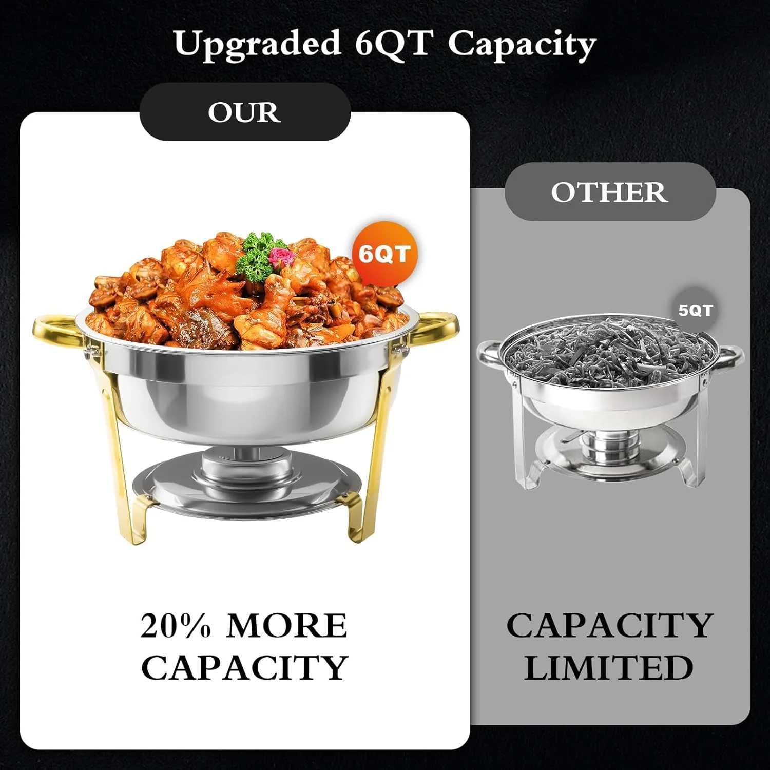 ظروف گرم نگهدارنده غذا میسفانی 5 کوارت، بسته 4 عددی، ظروف گرد گرم نگهدارنده غذا برای بوفه [رنگ های طلایی و نقره ای شیک] ست بوفه ظرف گرم نگهدارنده غذا استیل ضد زنگ برای هر مهمانی (4 عدد)