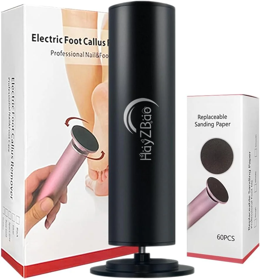 سوهان برقی پدیکور HayZBao - از بین برنده پینه پا، اسکرابر قابل تنظیم سرعت با 60 عدد دیسک سمباده، ابزار حرفه ای پدیکور برای پوست مرده و پینه - مشکی