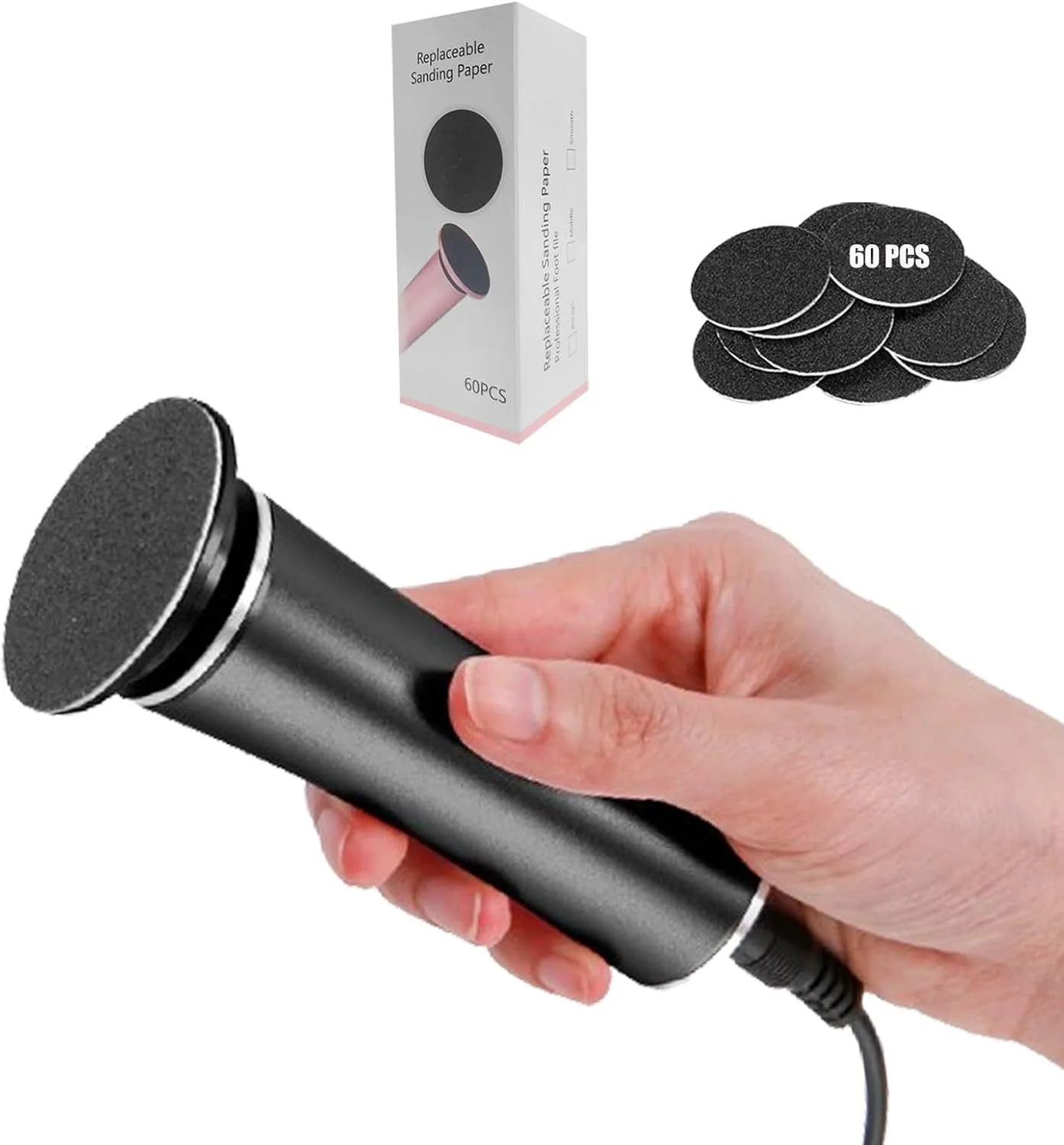 سوهان برقی پا HANNAH.QI، از بین برنده پینه پا، ابزار حرفه ای پدیکور، سرعت قابل تنظیم، 60 عدد دیسک سمباده تعویضی، حذف آسان پوست مرده و پینه (مشکی 60 عدد)