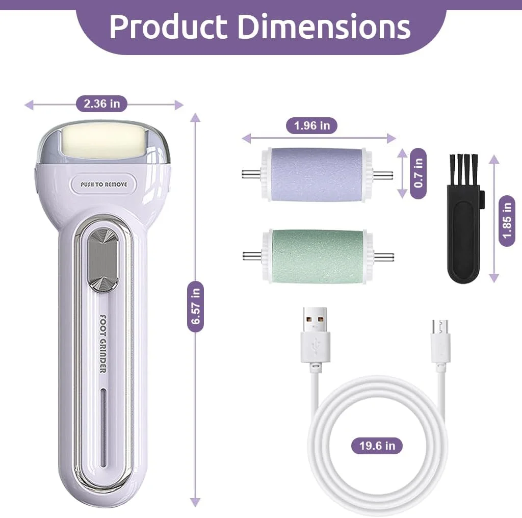 HANNEA® Callus Remover for Feet, Electric Hard Skin Remover, with 3 Rollers and 1 Cleaning Brush Electric Foot Scrub, Rechargeable Electric Callus Remover for Remove Calluses, Dead and Dry Skin