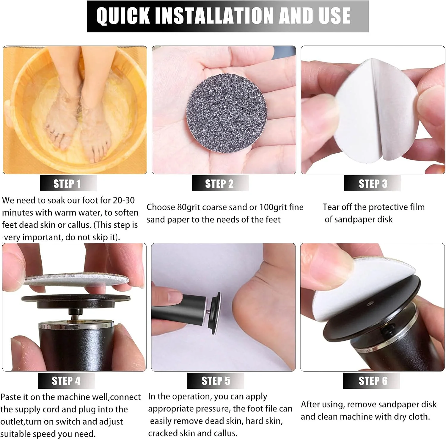 سوهان برقی پا HANNAH.QI، از بین برنده پینه پا، ابزار حرفه ای پدیکور، سرعت قابل تنظیم، 60 عدد دیسک سمباده تعویضی، حذف آسان پوست مرده و پینه (مشکی 60 عدد) سوهان برقی پا HANNAH.QI، از بین برنده پینه پا، ابزار حرفه ای پدیکور، سرعت قابل تنظیم، 60 عدد دیسک سمباده تعویضی، حذف آسان پوست مرده و پینه (مشکی 60 عدد)