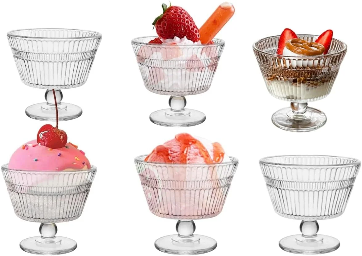 ORCHID M® کاسه های دسر شیشه ای قدیمی، ست 6 تایی فنجان دسر، فنجان بستنی خوری 270 میلی لیتری برای بستنی، میوه، پودینگ، تنقلات کوچک، ماست و پیش غذا ORCHID M® کاسه های دسر شیشه ای قدیمی، ست 6 تایی فنجان دسر، فنجان بستنی خوری 270 میلی لیتری برای بستنی، میوه، پودینگ، تنقلات کوچک، ماست و پیش غذا