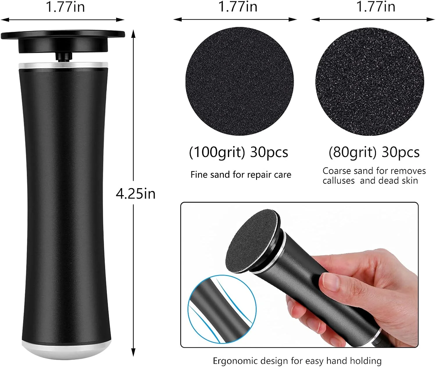 سوهان برقی پا HANNAH.QI، از بین برنده پینه پا، ابزار حرفه ای پدیکور، سرعت قابل تنظیم، 60 عدد دیسک سمباده تعویضی، حذف آسان پوست مرده و پینه (مشکی 60 عدد) سوهان برقی پا HANNAH.QI، از بین برنده پینه پا، ابزار حرفه ای پدیکور، سرعت قابل تنظیم، 60 عدد دیسک سمباده تعویضی، حذف آسان پوست مرده و پینه (مشکی 60 عدد)