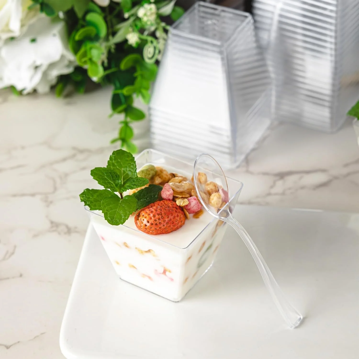 بسته 50 عددی فنجان دسر مینیاتوری 120 میلی لیتری NZVCN با قاشق، کاسه های دسر مربعی شفاف کوچک پلاستیکی فنجان های پارفه فنجان های پیش غذا برای مهمانی عروسی بسته 50 عددی فنجان دسر مینیاتوری 120 میلی لیتری NZVCN با قاشق، کاسه های دسر مربعی شفاف کوچک پلاستیکی فنجان های پارفه فنجان های پیش غذا برای مهمانی عروسی