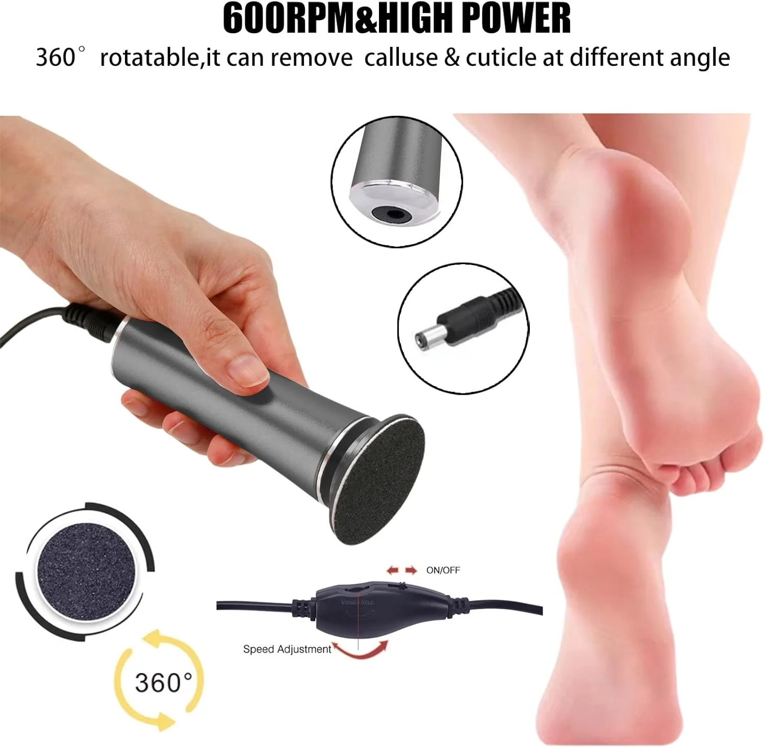 سوهان برقی پا HANNAH.QI، از بین برنده پینه پا، ابزار حرفه ای پدیکور، سرعت قابل تنظیم، 60 عدد دیسک سمباده تعویضی، حذف آسان پوست مرده و پینه (مشکی 60 عدد) سوهان برقی پا HANNAH.QI، از بین برنده پینه پا، ابزار حرفه ای پدیکور، سرعت قابل تنظیم، 60 عدد دیسک سمباده تعویضی، حذف آسان پوست مرده و پینه (مشکی 60 عدد)