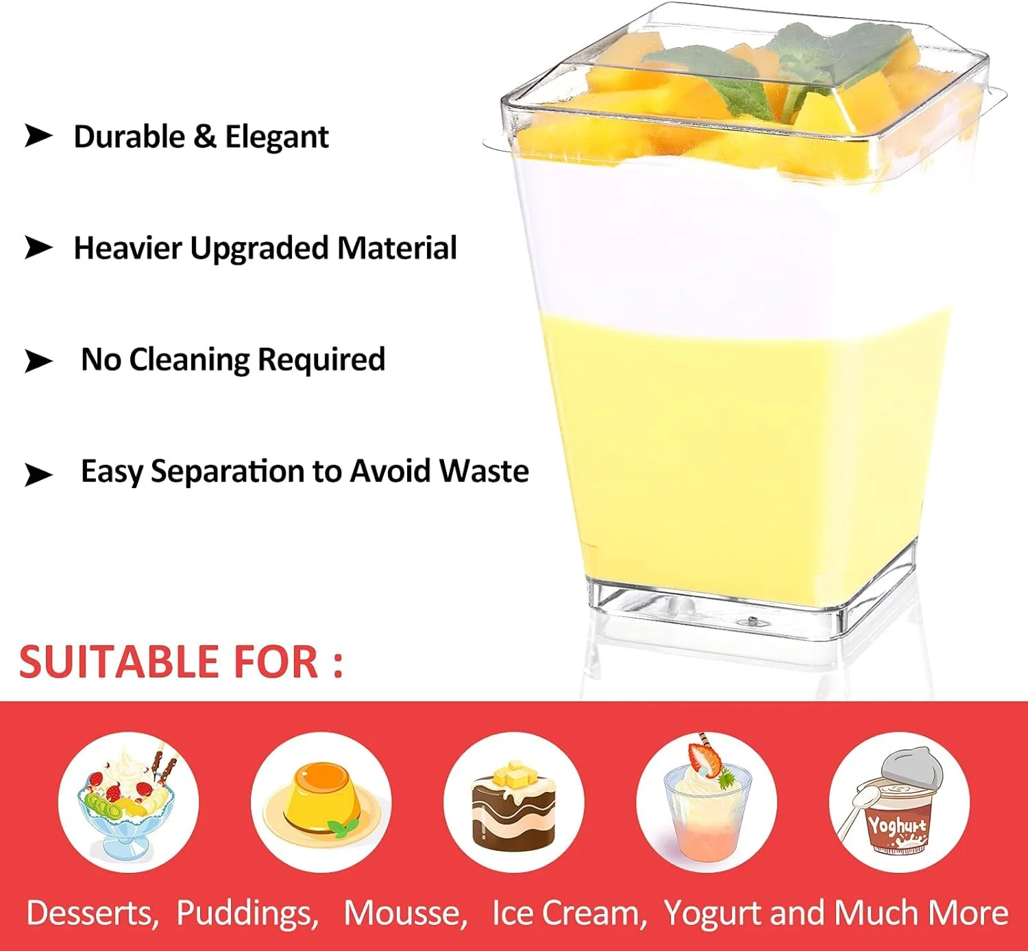 ظروف دسر پلاستیکی به همراه درب و قاشق پلاستیکی، بسته 50 عددی ظروف پیش غذا مربعی کوچک پلاستیکی شفاف مناسب مهمانی، پودینگ مینی دسر، موس 5 اونس ظروف دسر پلاستیکی به همراه درب و قاشق پلاستیکی، بسته 50 عددی ظروف پیش غذا مربعی کوچک پلاستیکی شفاف مناسب مهمانی، پودینگ مینی دسر، موس 5 اونس