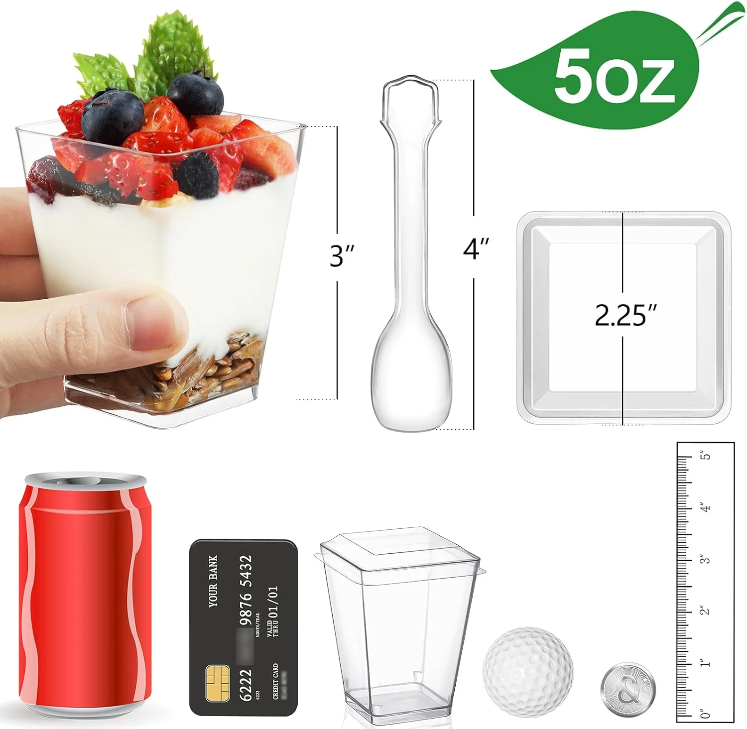 ظروف دسر پلاستیکی به همراه درب و قاشق پلاستیکی، بسته 50 عددی ظروف پیش غذا مربعی کوچک پلاستیکی شفاف مناسب مهمانی، پودینگ مینی دسر، موس 5 اونس ظروف دسر پلاستیکی به همراه درب و قاشق پلاستیکی، بسته 50 عددی ظروف پیش غذا مربعی کوچک پلاستیکی شفاف مناسب مهمانی، پودینگ مینی دسر، موس 5 اونس