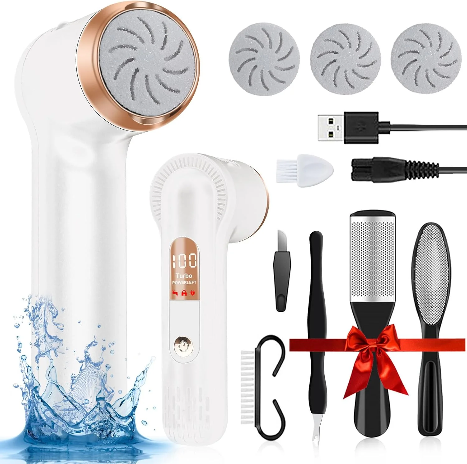 دستگاه الکتریکی از بین برنده پینه پا LAVAED، سوهان برقی پا برای پوست مرده، اسکرابر برقی پا، کیت پدیکور حرفه ای برای پاشنه های ترک خورده و پوست مرده