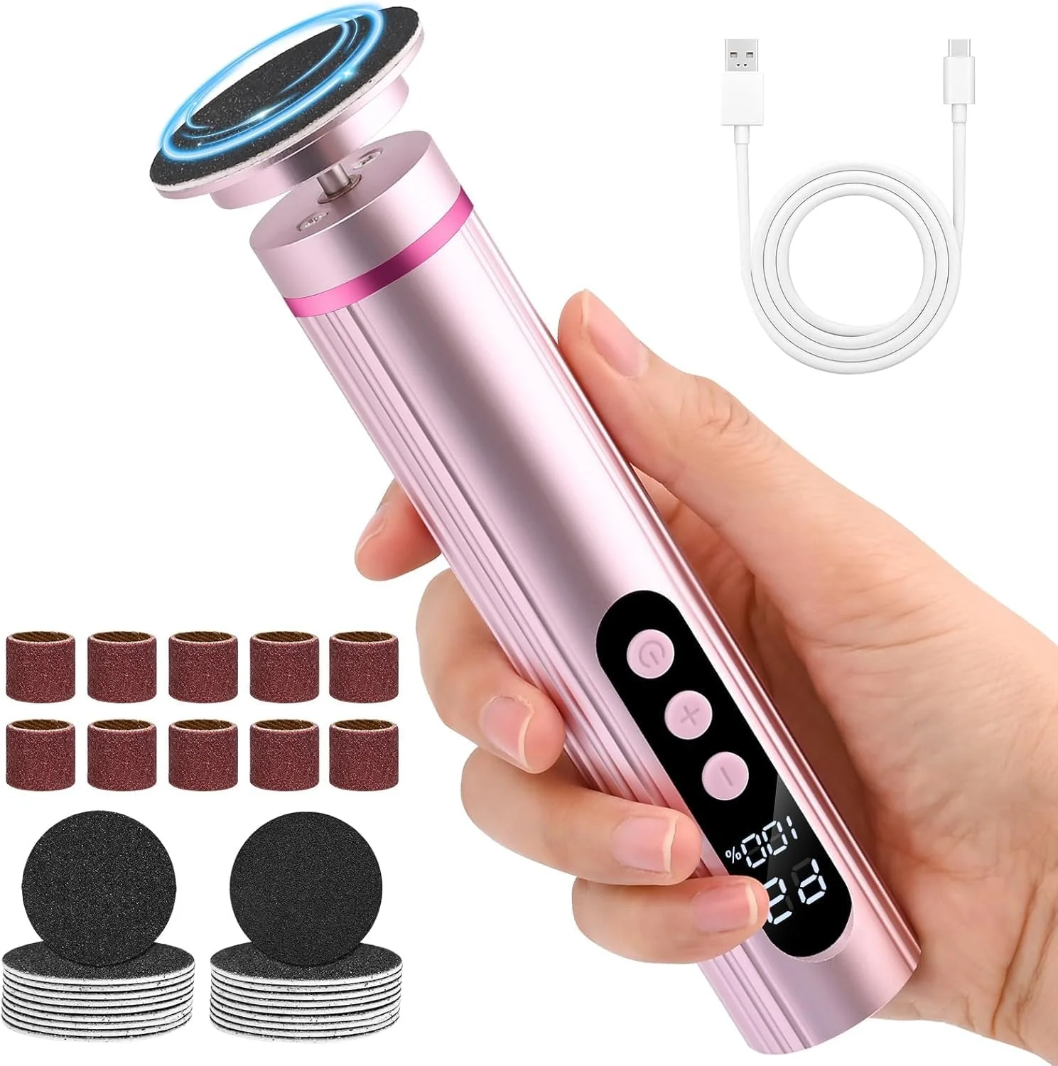 سوهان برقی پدیکور پا lazycozy®، ۱۳۰۰۰ دور در دقیقه، ۹ تنظیم سرعت، باتری قابل شارژ ۲۰۰۰ میلی آمپر، قابل حمل