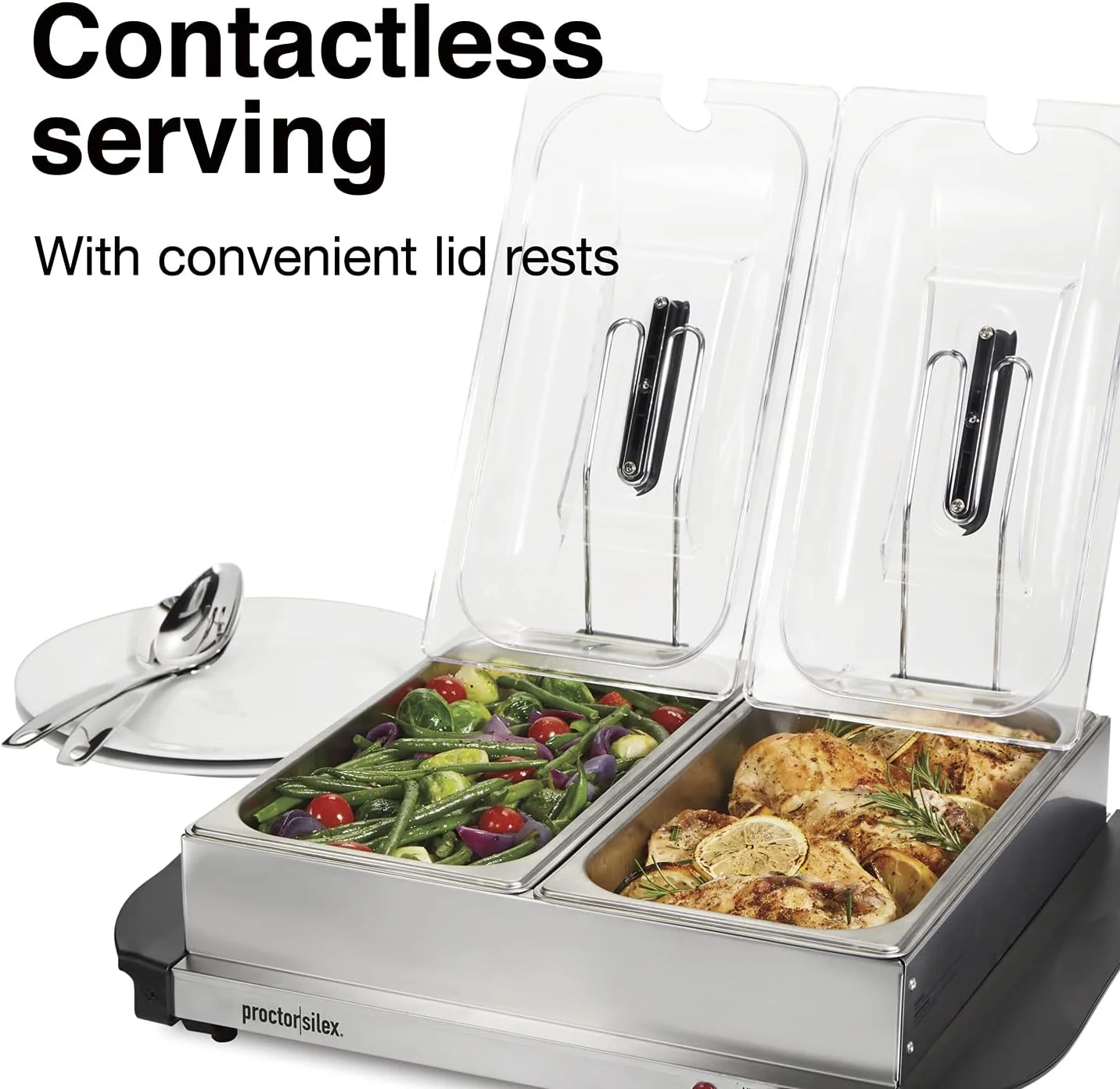 گرم نگهدارنده غذا و بوفه سرور پراکتور سیلکس، حرارت قابل تنظیم، مناسب مهمانی ها، تعطیلات و پذیرایی، شامل دو ظرف گرم کننده 2.5 کوارت، استیل ضد زنگ گرم نگهدارنده غذا و بوفه سرور پراکتور سیلکس، حرارت قابل تنظیم، مناسب مهمانی ها، تعطیلات و پذیرایی، شامل دو ظرف گرم کننده 2.5 کوارت، استیل ضد زنگ