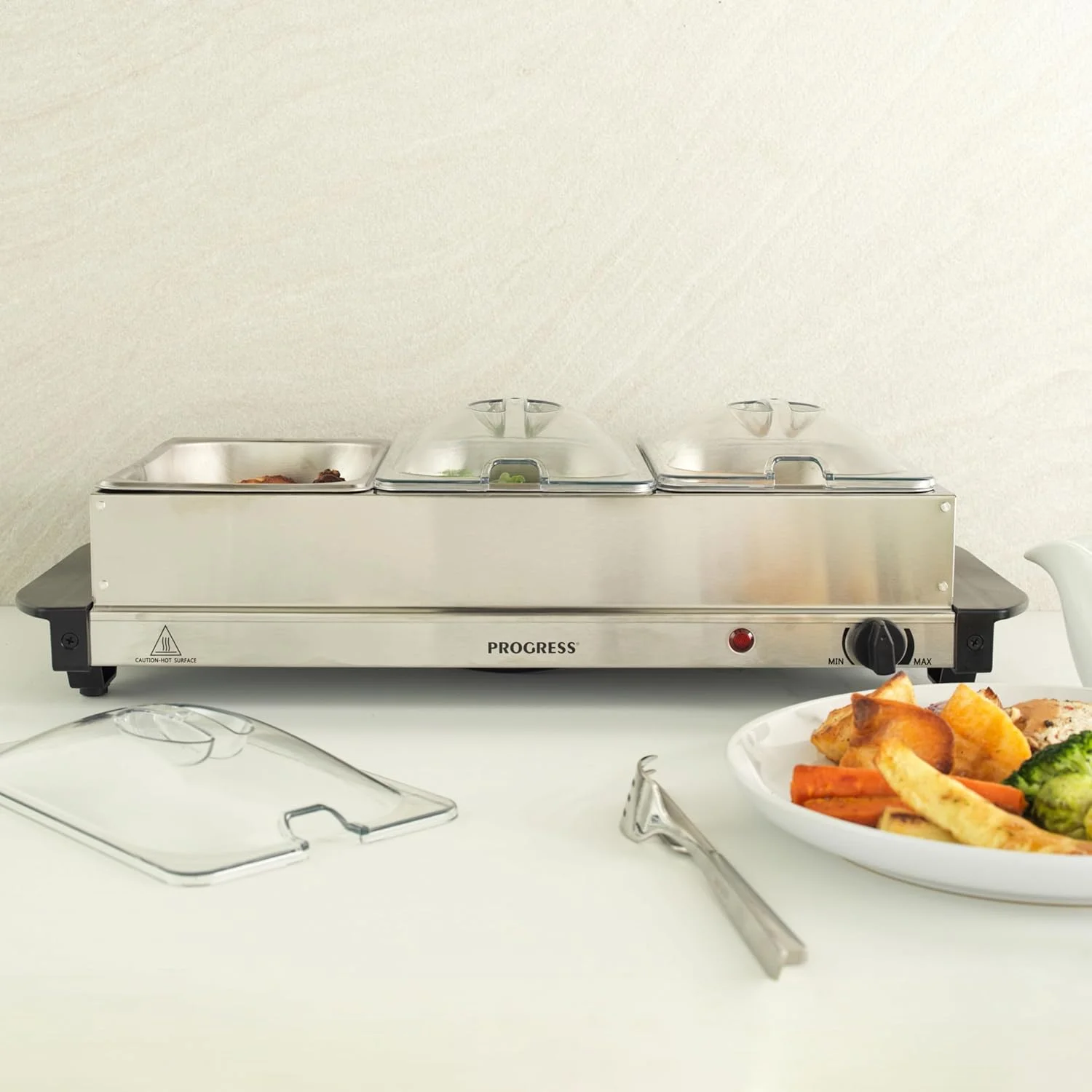 گرم نگهدارنده غذای قابل حمل سه قسمتی Progress، 3 ظرف 1.5 لیتری، استیل ضد زنگ، 200 وات گرم نگهدارنده غذای قابل حمل سه قسمتی Progress، 3 ظرف 1.5 لیتری، استیل ضد زنگ، 200 وات