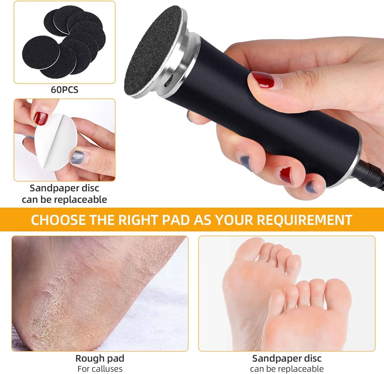 سوهان برقی پینه پا LIARTY، سوهان برقی قابل حمل پا، سرعت قابل تنظیم، 60 عدد دیسک سمباده، ابزار پدیکور، سوهان سایشی، مشکی کلاسیک سوهان برقی پینه پا LIARTY، سوهان برقی قابل حمل پا، سرعت قابل تنظیم، 60 عدد دیسک سمباده، ابزار پدیکور، سوهان سایشی، مشکی کلاسیک