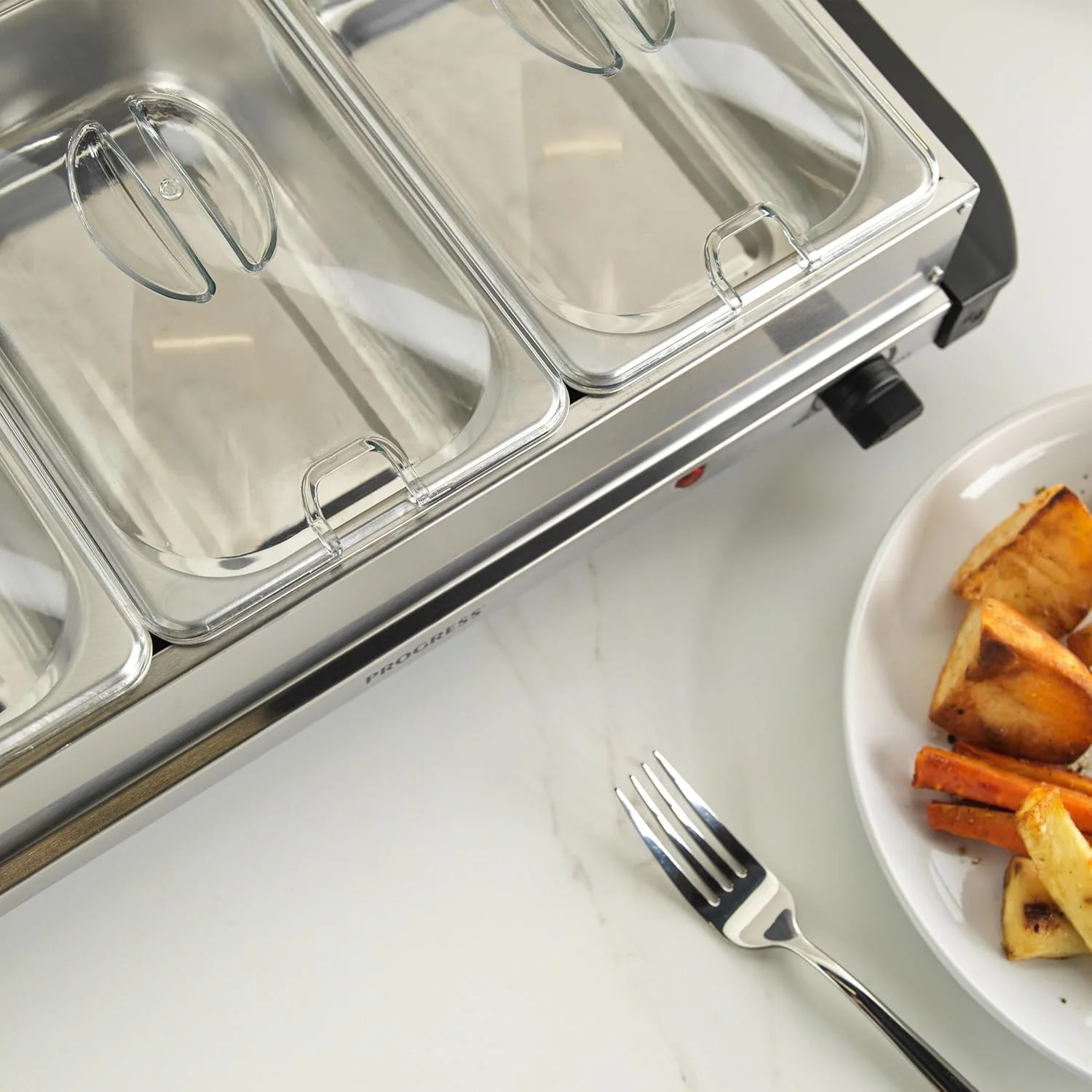 گرم نگهدارنده غذای قابل حمل سه قسمتی Progress، 3 ظرف 1.5 لیتری، استیل ضد زنگ، 200 وات گرم نگهدارنده غذای قابل حمل سه قسمتی Progress، 3 ظرف 1.5 لیتری، استیل ضد زنگ، 200 وات