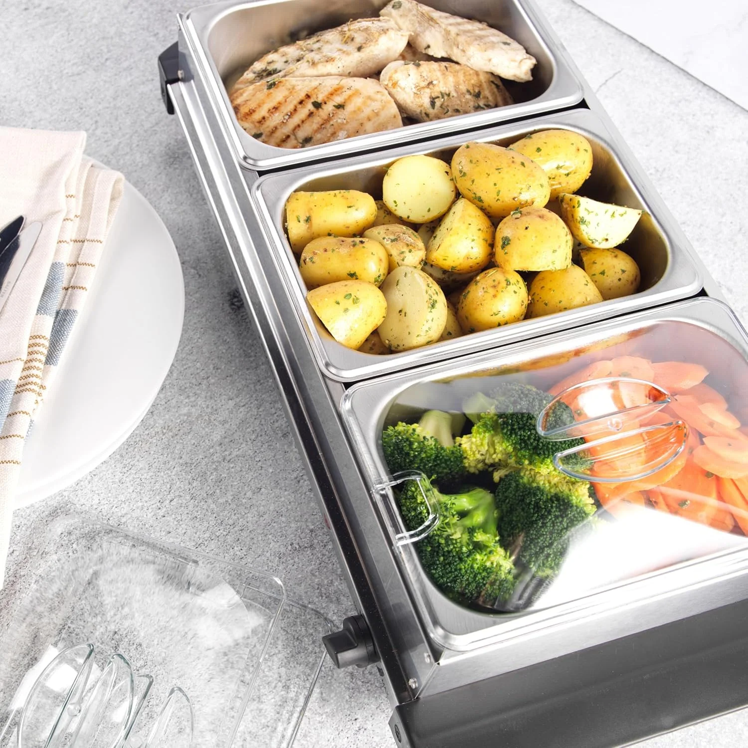 گرم نگهدارنده غذای قابل حمل سه قسمتی Progress، 3 ظرف 1.5 لیتری، استیل ضد زنگ، 200 وات گرم نگهدارنده غذای قابل حمل سه قسمتی Progress، 3 ظرف 1.5 لیتری، استیل ضد زنگ، 200 وات