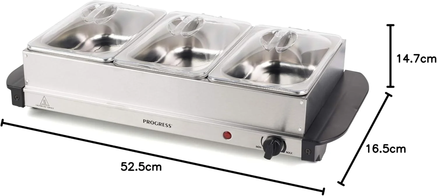 گرم نگهدارنده غذای قابل حمل سه قسمتی Progress، 3 ظرف 1.5 لیتری، استیل ضد زنگ، 200 وات گرم نگهدارنده غذای قابل حمل سه قسمتی Progress، 3 ظرف 1.5 لیتری، استیل ضد زنگ، 200 وات