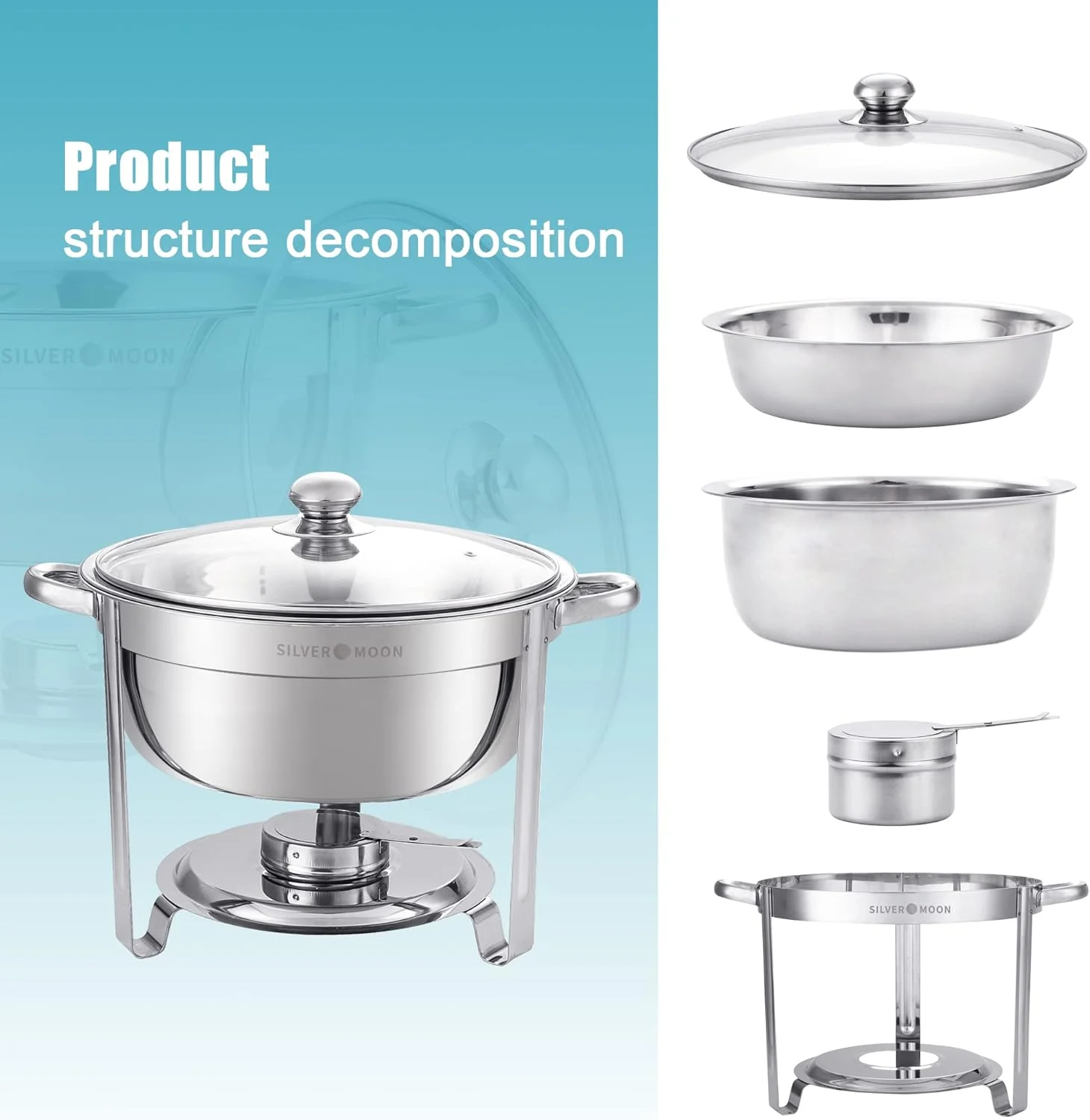 ظرف گرم نگهدارنده غذا گرد SILVER MOON با ظرفیت 4.5 کوارت، ست گرمکن بوفه، گرمکن بوفه استیل ضد زنگ با درب شیشه ای، ست گرمکن غذا برای پذیرایی، گرمکن بوفه برای مهمانی ها ظرف گرم نگهدارنده غذا گرد SILVER MOON با ظرفیت 4.5 کوارت، ست گرمکن بوفه، گرمکن بوفه استیل ضد زنگ با درب شیشه ای، ست گرمکن غذا برای پذیرایی، گرمکن بوفه برای مهمانی ها