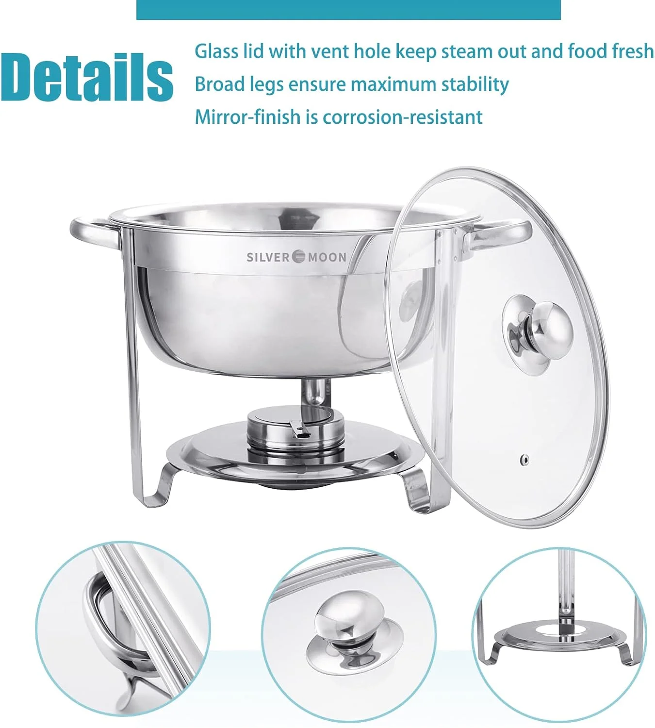 ظرف گرم نگهدارنده غذا گرد SILVER MOON با ظرفیت 4.5 کوارت، ست گرمکن بوفه، گرمکن بوفه استیل ضد زنگ با درب شیشه ای، ست گرمکن غذا برای پذیرایی، گرمکن بوفه برای مهمانی ها ظرف گرم نگهدارنده غذا گرد SILVER MOON با ظرفیت 4.5 کوارت، ست گرمکن بوفه، گرمکن بوفه استیل ضد زنگ با درب شیشه ای، ست گرمکن غذا برای پذیرایی، گرمکن بوفه برای مهمانی ها