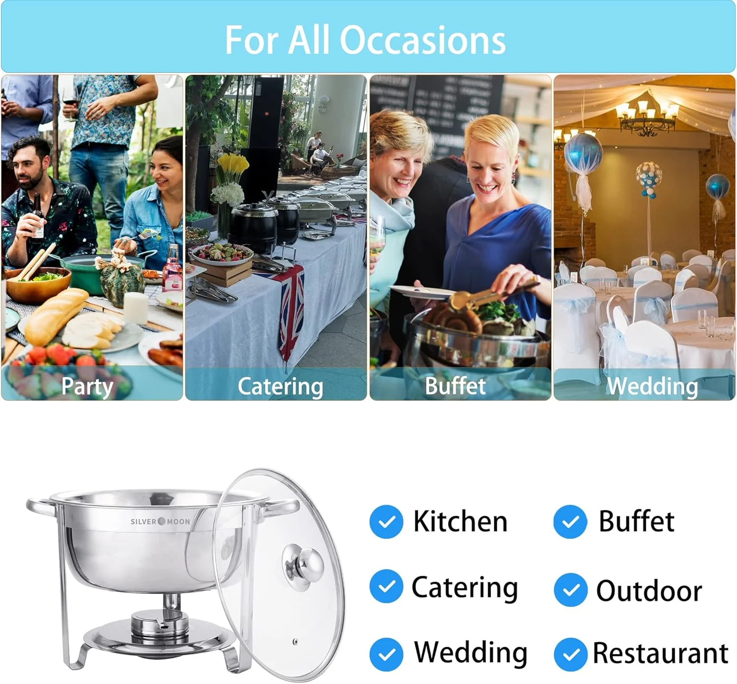ظرف گرم نگهدارنده غذا گرد SILVER MOON با ظرفیت 4.5 کوارت، ست گرمکن بوفه، گرمکن بوفه استیل ضد زنگ با درب شیشه ای، ست گرمکن غذا برای پذیرایی، گرمکن بوفه برای مهمانی ها ظرف گرم نگهدارنده غذا گرد SILVER MOON با ظرفیت 4.5 کوارت، ست گرمکن بوفه، گرمکن بوفه استیل ضد زنگ با درب شیشه ای، ست گرمکن غذا برای پذیرایی، گرمکن بوفه برای مهمانی ها