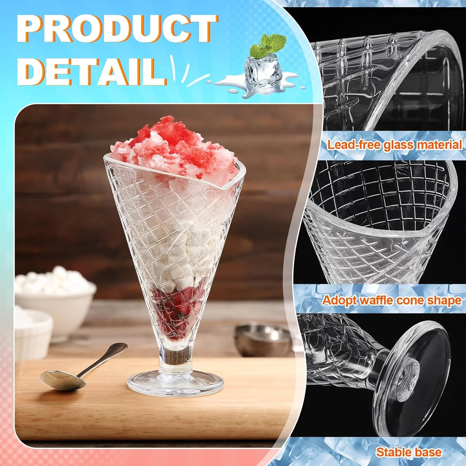 ست 24 تکه کاسه دسر بستنی شیشه ای SiliFine، فنجان های دسر وافل 270 میلی لیتری به همراه قاشق های چای خوری بلند، فنجان های بستنی پایه دار برای جشن تولد، بار، میوه، سالاد، تنقلات یا کوکتل ست 24 تکه کاسه دسر بستنی شیشه ای SiliFine، فنجان های دسر وافل 270 میلی لیتری به همراه قاشق های چای خوری بلند، فنجان های بستنی پایه دار برای جشن تولد، بار، میوه، سالاد، تنقلات یا کوکتل