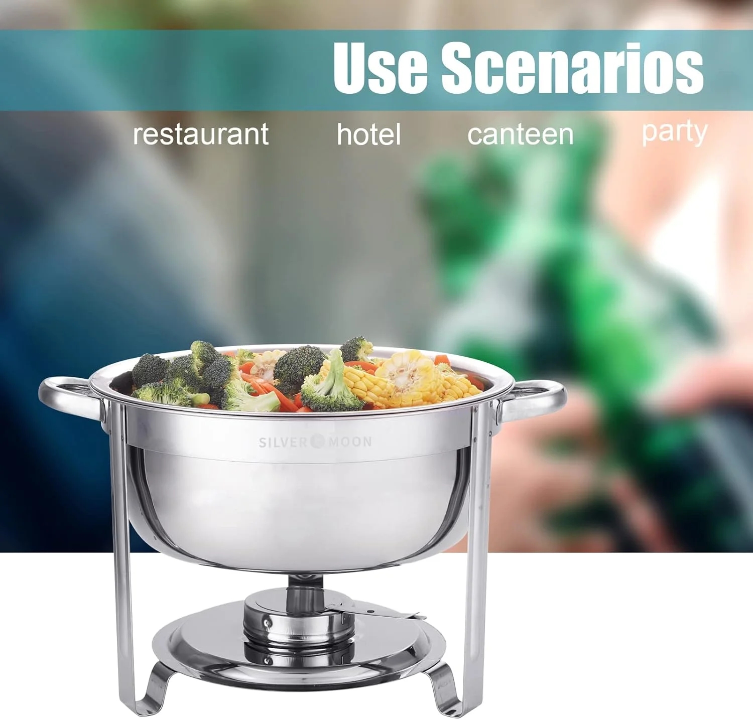 ظرف گرم نگهدارنده غذا گرد SILVER MOON با ظرفیت 4.5 کوارت، ست گرمکن بوفه، گرمکن بوفه استیل ضد زنگ با درب شیشه ای، ست گرمکن غذا برای پذیرایی، گرمکن بوفه برای مهمانی ها ظرف گرم نگهدارنده غذا گرد SILVER MOON با ظرفیت 4.5 کوارت، ست گرمکن بوفه، گرمکن بوفه استیل ضد زنگ با درب شیشه ای، ست گرمکن غذا برای پذیرایی، گرمکن بوفه برای مهمانی ها