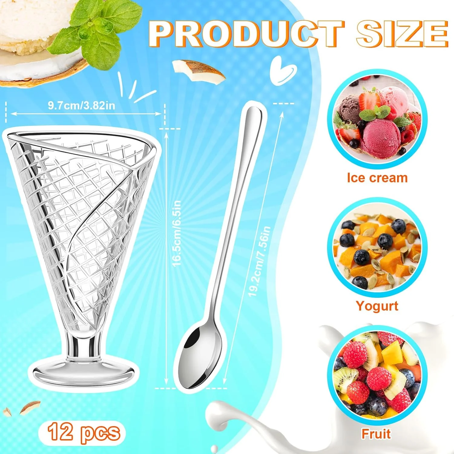 ست 24 تکه کاسه دسر بستنی شیشه ای SiliFine، فنجان های دسر وافل 270 میلی لیتری به همراه قاشق های چای خوری بلند، فنجان های بستنی پایه دار برای جشن تولد، بار، میوه، سالاد، تنقلات یا کوکتل ست 24 تکه کاسه دسر بستنی شیشه ای SiliFine، فنجان های دسر وافل 270 میلی لیتری به همراه قاشق های چای خوری بلند، فنجان های بستنی پایه دار برای جشن تولد، بار، میوه، سالاد، تنقلات یا کوکتل