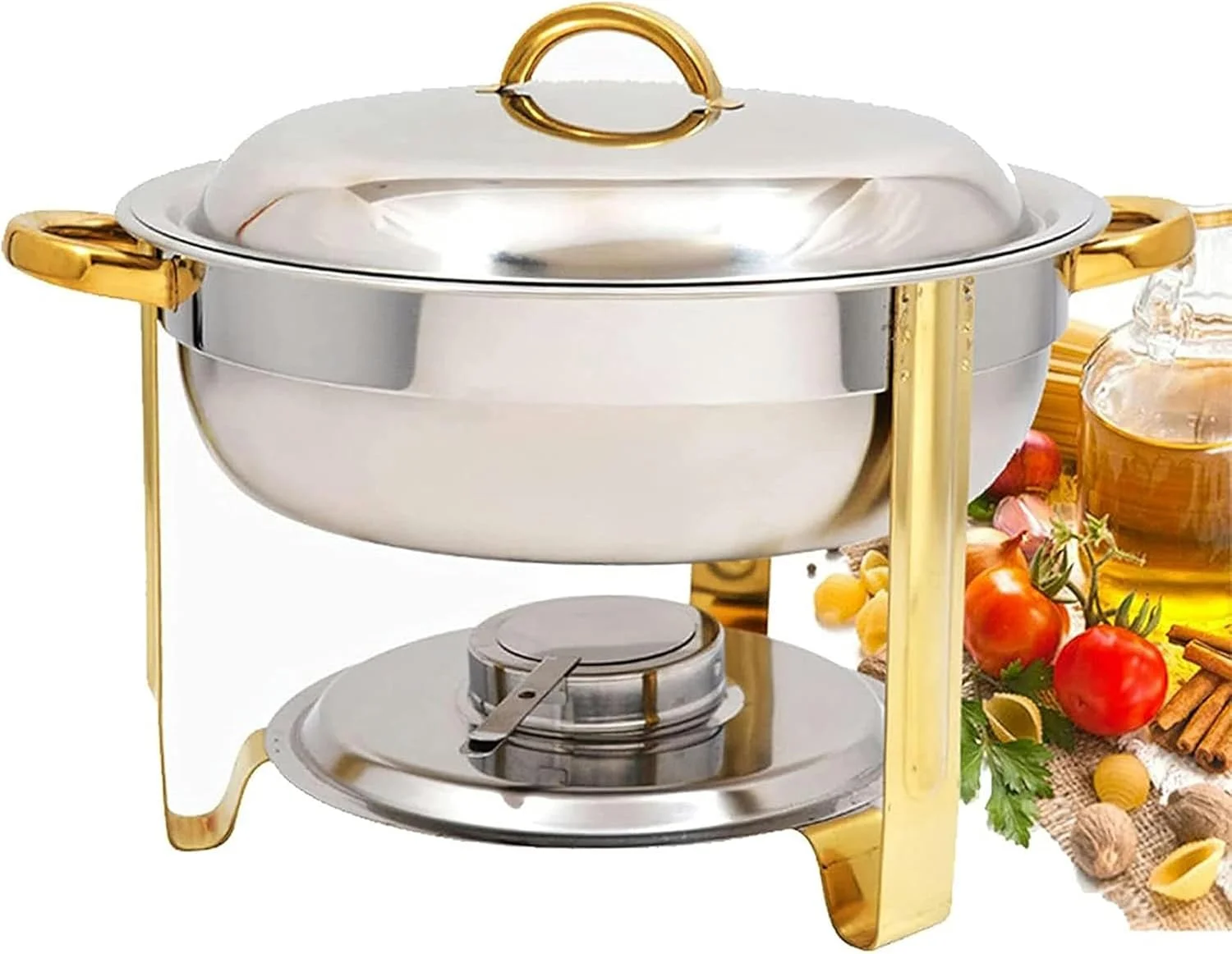 ظرف گرم نگهدارنده غذا استیل گرد، ظرف بوفه 3.5 لیتری با جایگاه سوخت و درب مناسب آشپزخانه، عروسی، مهمانی و ضیافت ظرف گرم نگهدارنده غذا استیل گرد، ظرف بوفه 3.5 لیتری با جایگاه سوخت و درب مناسب آشپزخانه، عروسی، مهمانی و ضیافت