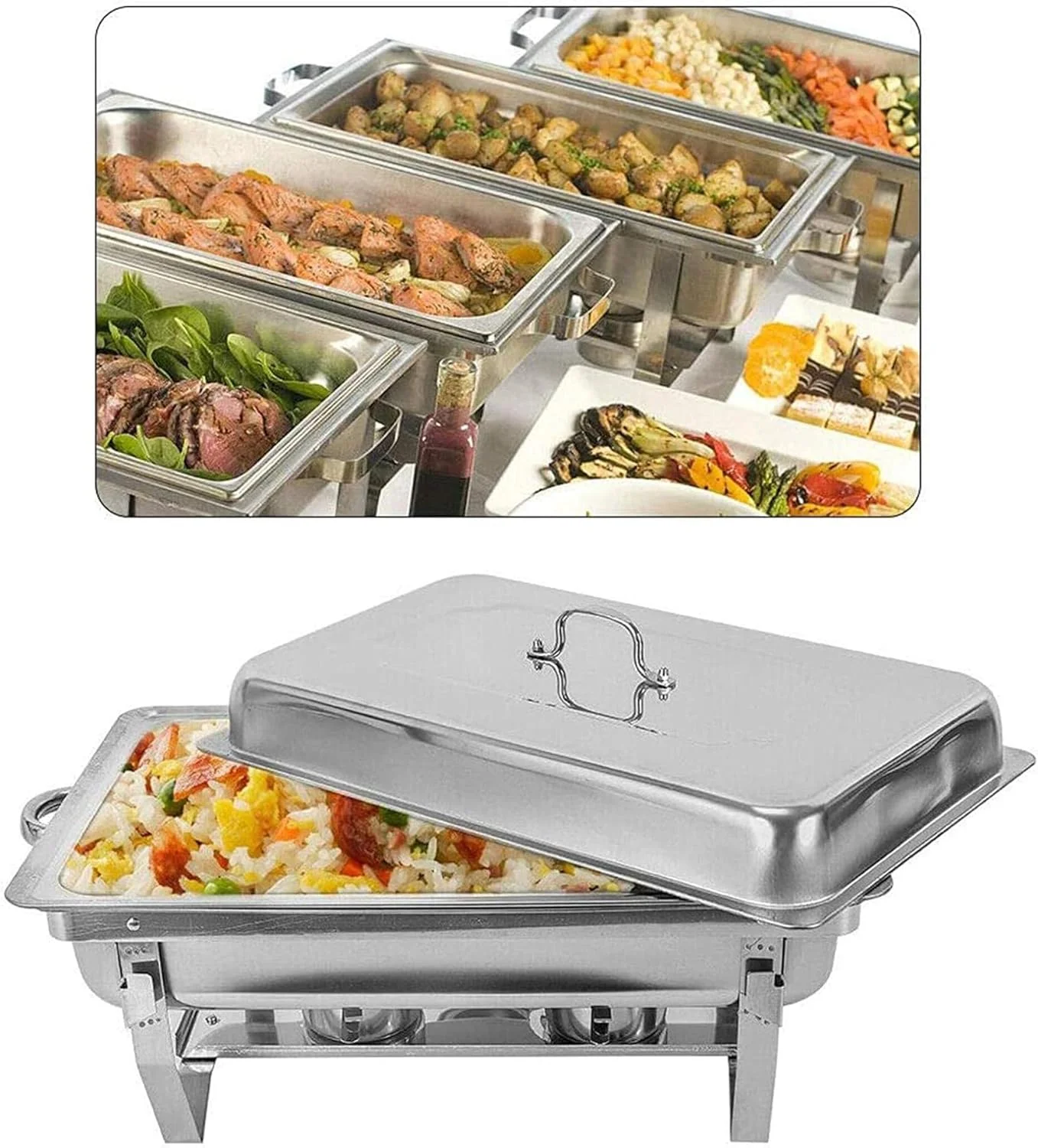 گرمکن غذا استیل ضد زنگ، ست گرمکن غذا بوفه، با ظروف غذا و نگهدارنده سوخت، ست حرفه ای گرمکن غذا برای بوفه های پذیرایی گرمکن غذا استیل ضد زنگ، ست گرمکن غذا بوفه، با ظروف غذا و نگهدارنده سوخت، ست حرفه ای گرمکن غذا برای بوفه های پذیرایی
