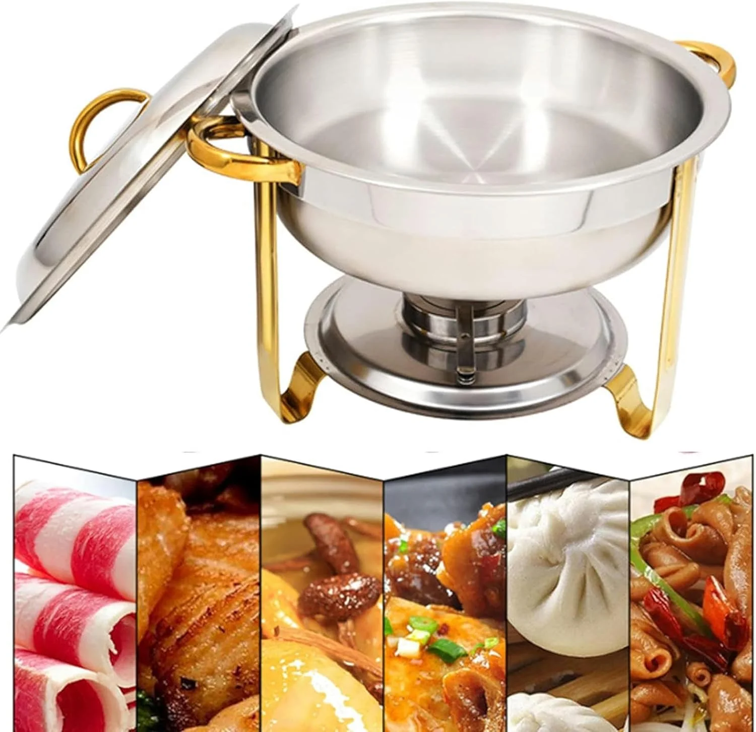 ظرف گرم نگهدارنده غذا استیل گرد، ظرف بوفه 3.5 لیتری با جایگاه سوخت و درب مناسب آشپزخانه، عروسی، مهمانی و ضیافت ظرف گرم نگهدارنده غذا استیل گرد، ظرف بوفه 3.5 لیتری با جایگاه سوخت و درب مناسب آشپزخانه، عروسی، مهمانی و ضیافت