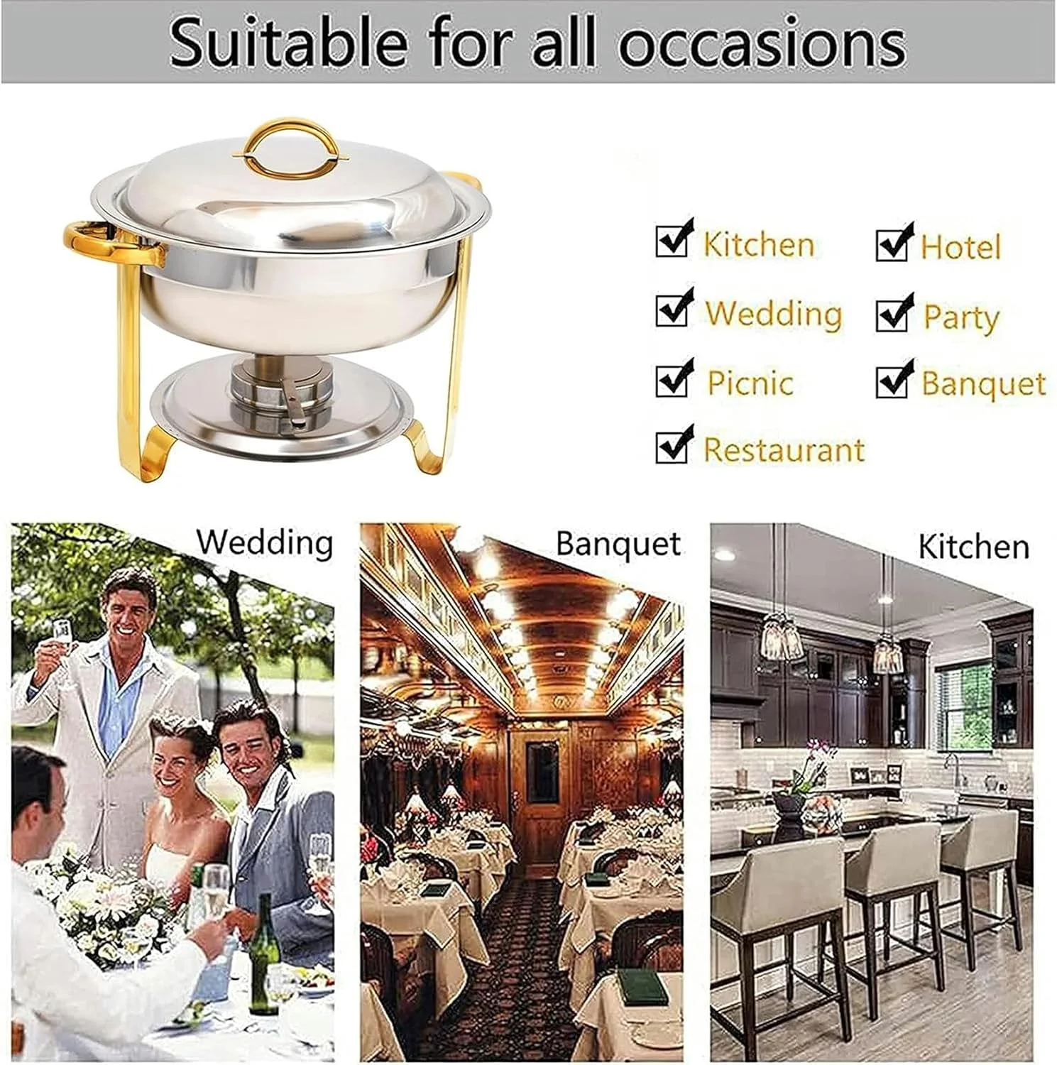 ظرف گرم نگهدارنده غذا استیل گرد، ظرف بوفه 3.5 لیتری با جایگاه سوخت و درب مناسب آشپزخانه، عروسی، مهمانی و ضیافت ظرف گرم نگهدارنده غذا استیل گرد، ظرف بوفه 3.5 لیتری با جایگاه سوخت و درب مناسب آشپزخانه، عروسی، مهمانی و ضیافت