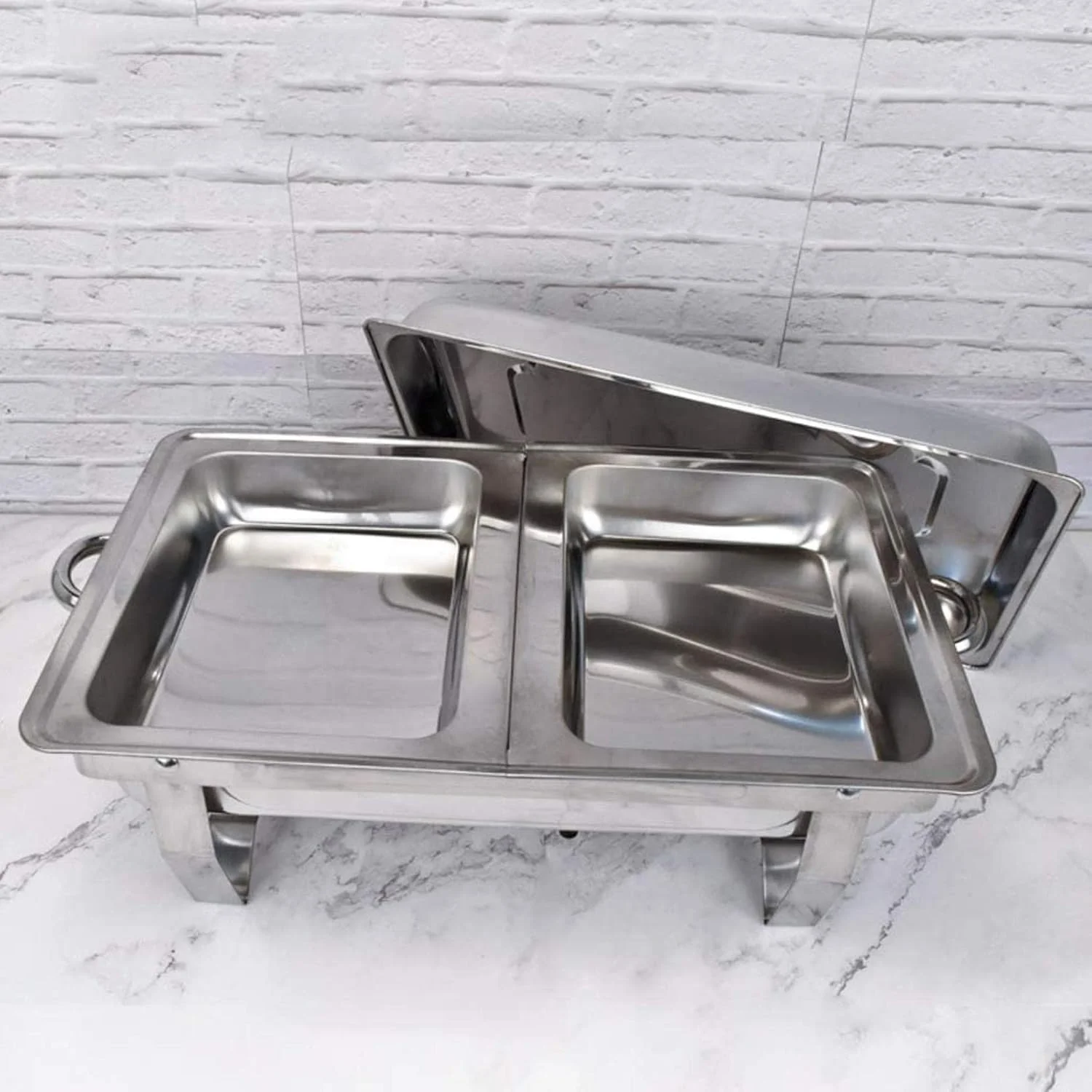 گرمکن غذا استیل ضد زنگ، ست گرمکن بوفه، همراه با ظروف غذا و نگهدارنده سوخت، ست حرفه ای گرمکن غذا برای پذیرایی، بوفه و مهمانی (دو خانه)