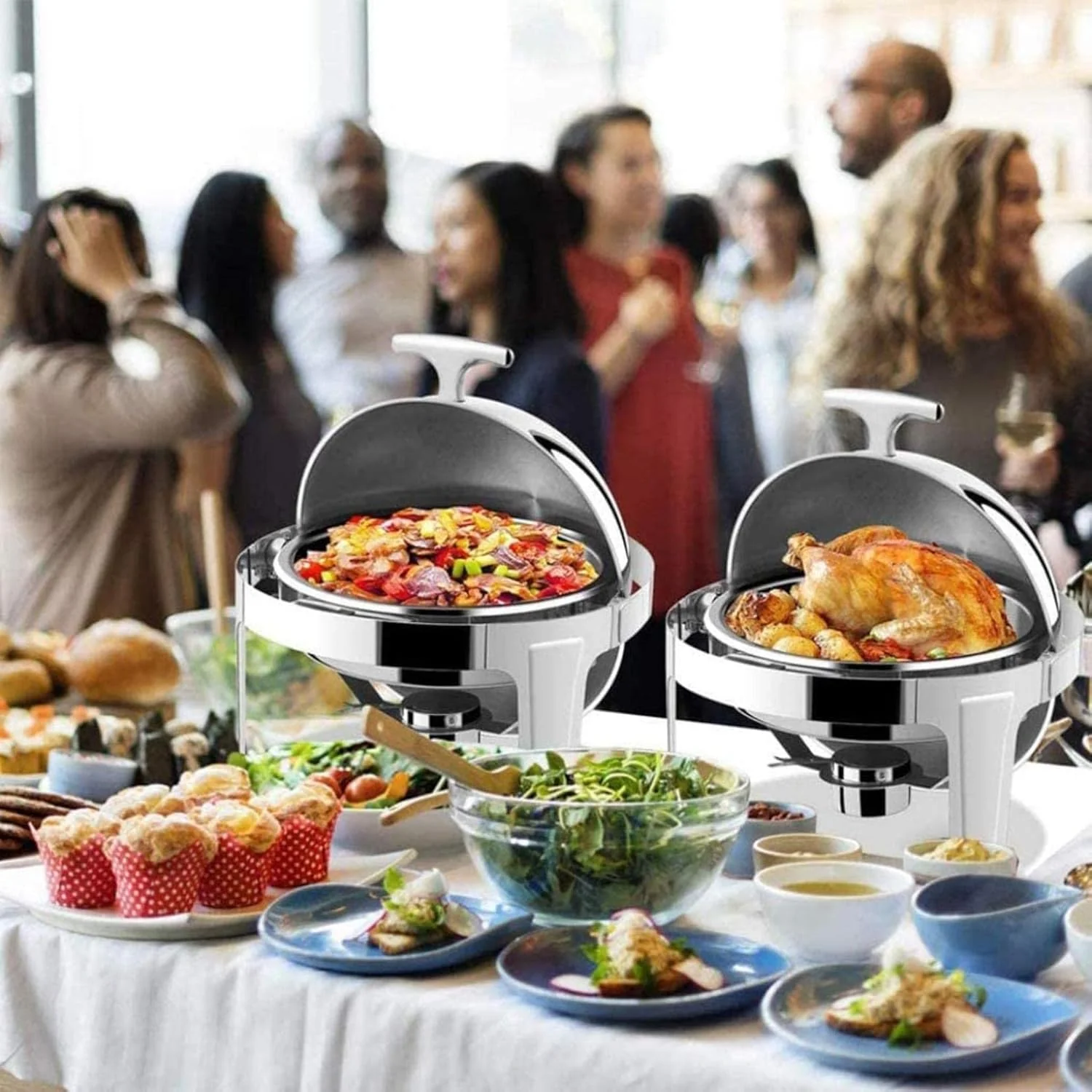 ظرف گرم نگهدارنده غذا گرد استیل، ظرف گرم نگهدارنده غذا استیل 5 لیتری، ست حرفه ای گرم کننده غذا برای پذیرایی، بوفه و مهمانی، درب کامل ظرف گرم نگهدارنده غذا گرد استیل، ظرف گرم نگهدارنده غذا استیل 5 لیتری، ست حرفه ای گرم کننده غذا برای پذیرایی، بوفه و مهمانی، درب کامل