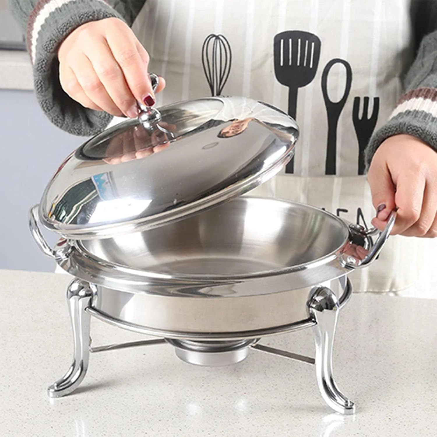 ست گرمکن بوفه استیل ضد زنگ MOUOKU، دیگ سوخت جامد، گرمکن بوفه ضد جوش، گرمکن غذا برای ظروف آشپزخانه، مسافرت، نقره ای ست گرمکن بوفه استیل ضد زنگ MOUOKU، دیگ سوخت جامد، گرمکن بوفه ضد جوش، گرمکن غذا برای ظروف آشپزخانه، مسافرت، نقره ای