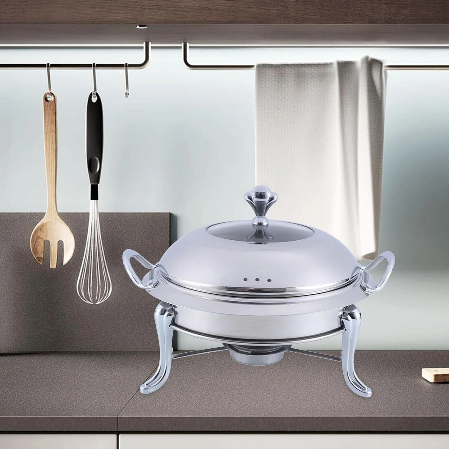 ست گرمکن بوفه استیل ضد زنگ MOUOKU، دیگ سوخت جامد، گرمکن بوفه ضد جوش، گرمکن غذا برای ظروف آشپزخانه، مسافرت، نقره ای ست گرمکن بوفه استیل ضد زنگ MOUOKU، دیگ سوخت جامد، گرمکن بوفه ضد جوش، گرمکن غذا برای ظروف آشپزخانه، مسافرت، نقره ای