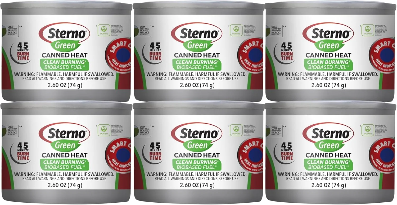 قوطی سوخت استرنو - 45 دقیقه زمان سوختن، قوطی های سوخت گرم کننده غذا برای گرم نگه داشتن غذا، سوخت چفر، حرارت کنسرو شده - بسته 6 عددی قوطی سوخت استرنو - 45 دقیقه زمان سوختن، قوطی های سوخت گرم کننده غذا برای گرم نگه داشتن غذا، سوخت چفر، حرارت کنسرو شده - بسته 6 عددی