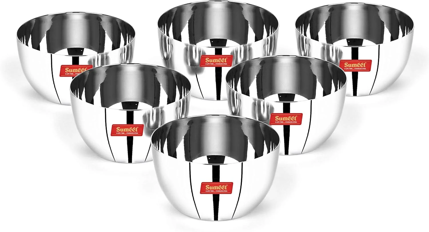 کاسه سیب استیل ضد زنگ ضخیم سومیت با روکش آینه ای - قطر 9.2 سانتی متر، ست 6 عددی، 220 میلی لیتر کاسه سیب استیل ضد زنگ ضخیم سومیت با روکش آینه ای - قطر 9.2 سانتی متر، ست 6 عددی، 220 میلی لیتر