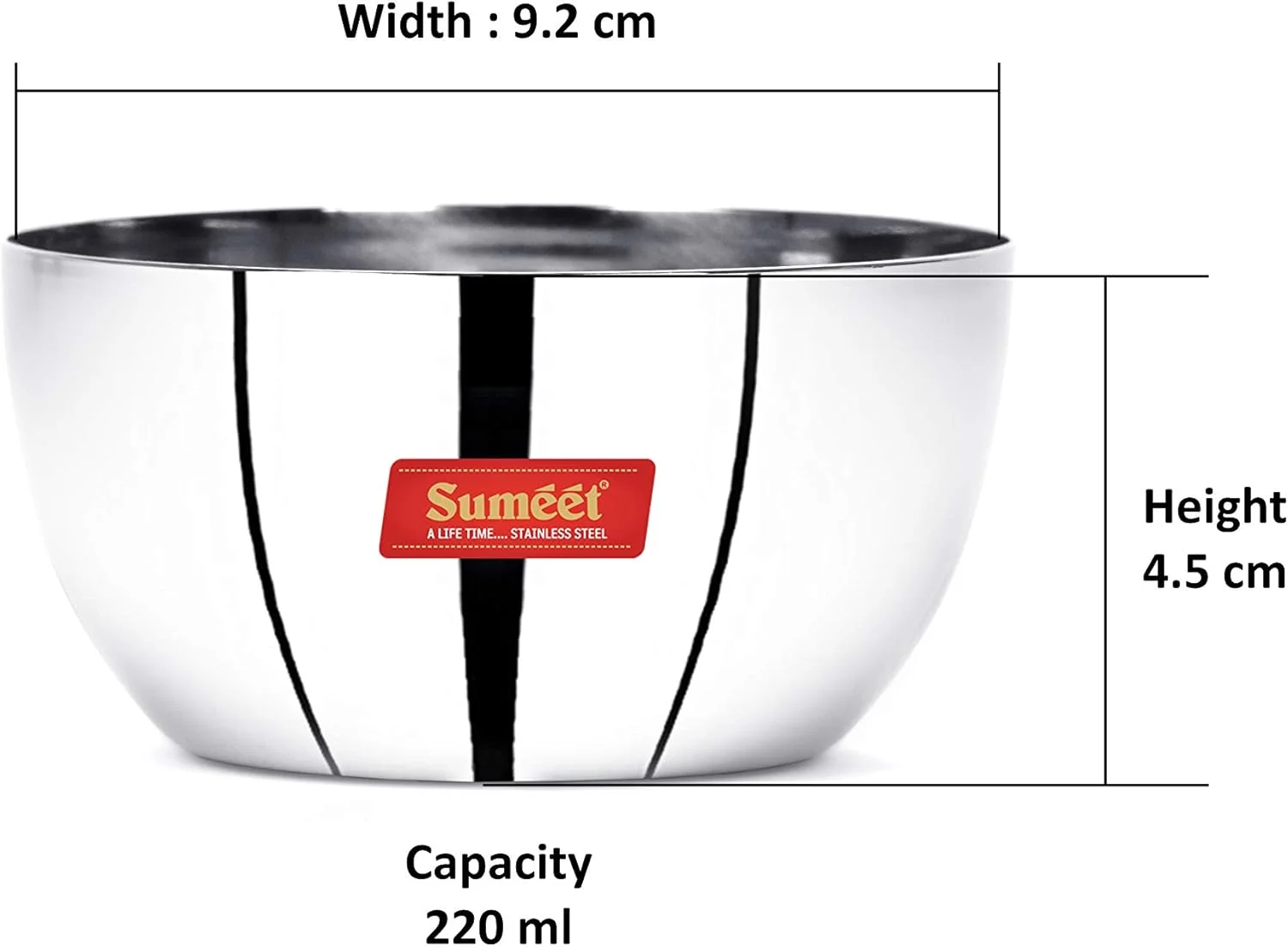 کاسه سیب استیل ضد زنگ ضخیم سومیت با روکش آینه ای - قطر 9.2 سانتی متر، ست 6 عددی، 220 میلی لیتر کاسه سیب استیل ضد زنگ ضخیم سومیت با روکش آینه ای - قطر 9.2 سانتی متر، ست 6 عددی، 220 میلی لیتر