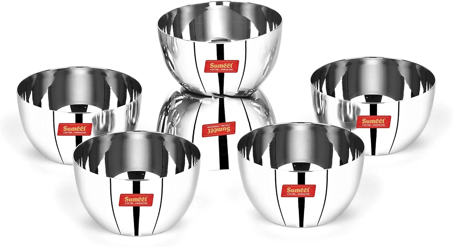 کاسه سیب استیل ضد زنگ ضخیم سومیت با روکش آینه ای - قطر 9.2 سانتی متر، ست 6 عددی، 220 میلی لیتر کاسه سیب استیل ضد زنگ ضخیم سومیت با روکش آینه ای - قطر 9.2 سانتی متر، ست 6 عددی، 220 میلی لیتر